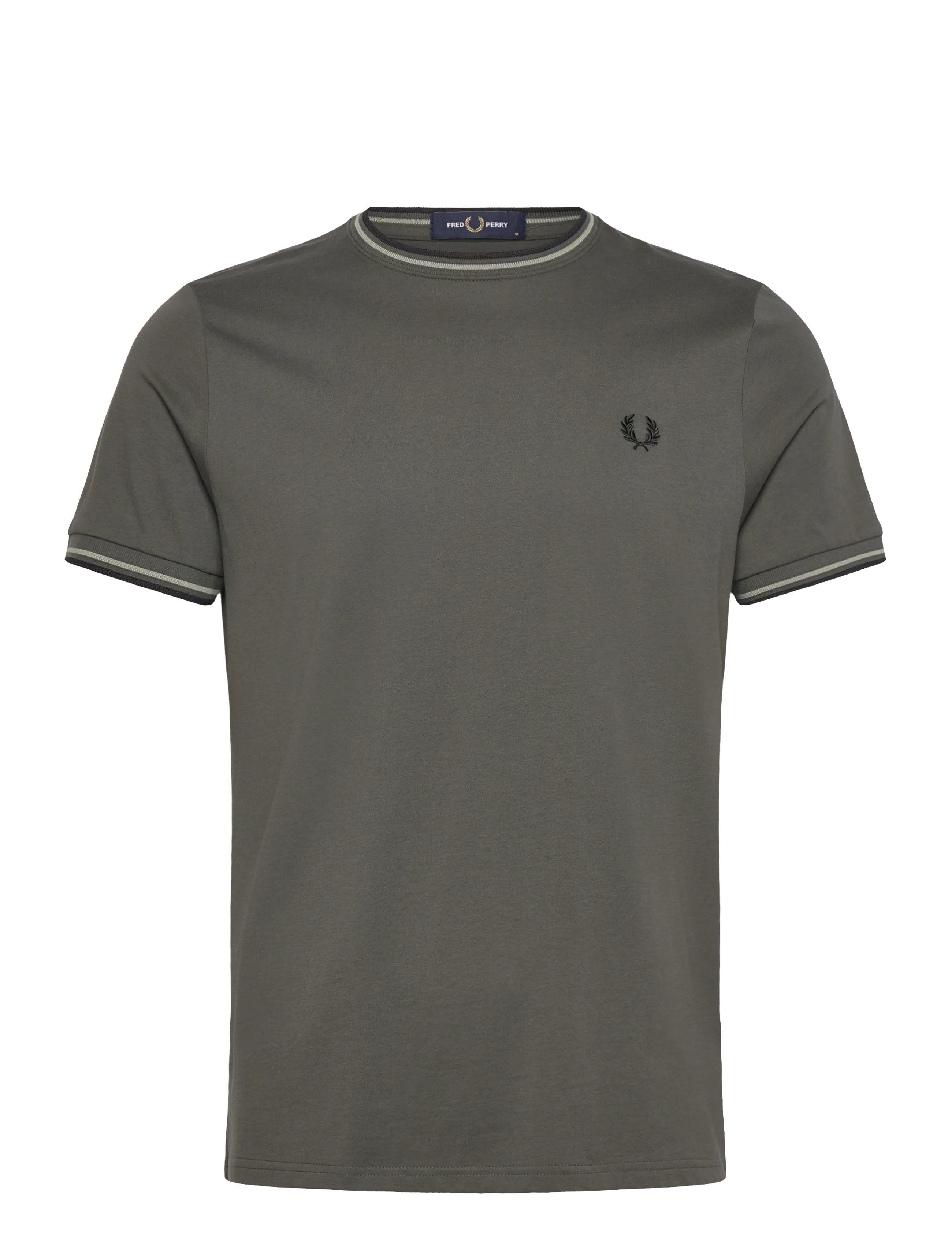 Fred Perry TWIN TIPPED T-SHIRT - Vaatteet - FLDGR/SEAGRS/BLK / khaki/green
