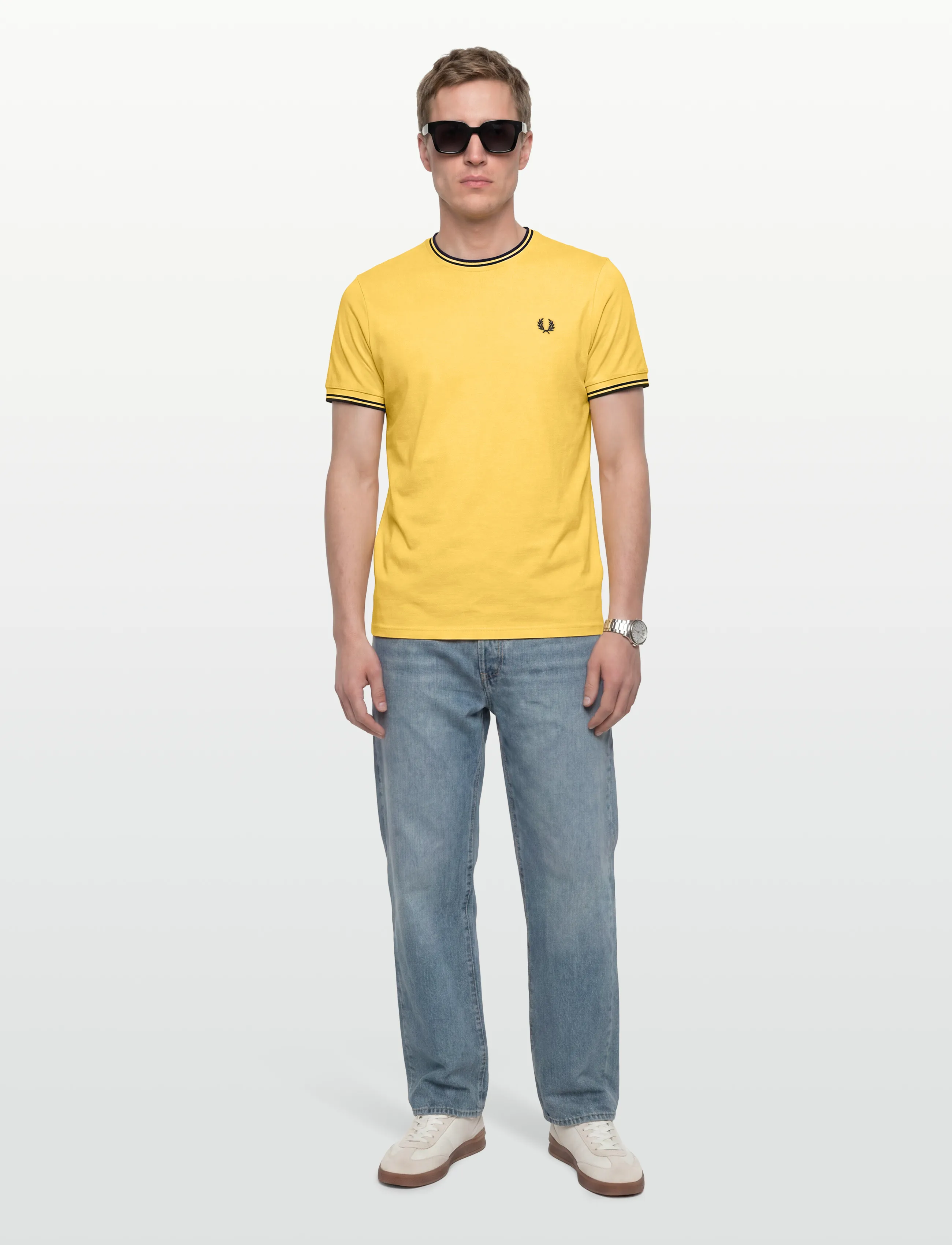 Fred Perry TWIN TIPPED T-SHIRT - Fred Perry - LMNBRLY/TNSBLUE / yellow