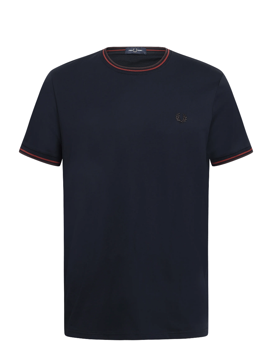 Fred Perry - TWIN TIPPED T-SHIRT - short-sleeved t-shirts - nvy/brndy/rchbrn - 0