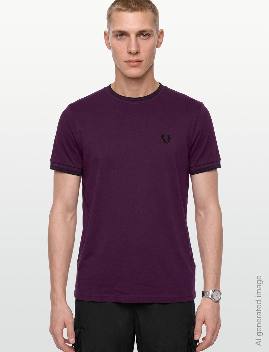 Fred Perry - TWIN TIPPED T-SHIRT - kortärmade t-shirts - plum/black - 3
