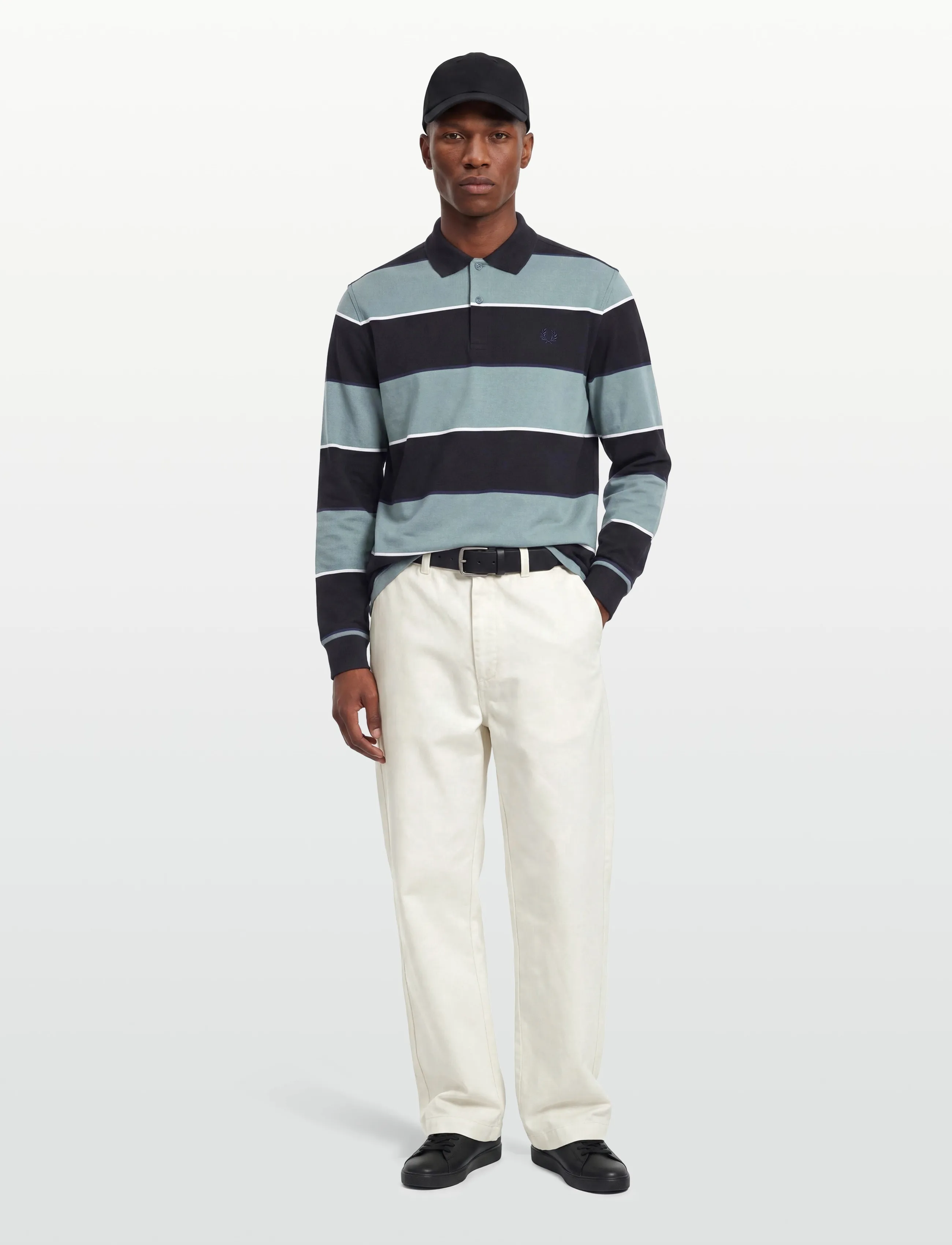 Fred Perry Hw Jersey Striped Polo Shirt, S, Polos, Schwarz - Long-sleeved, Männerswear