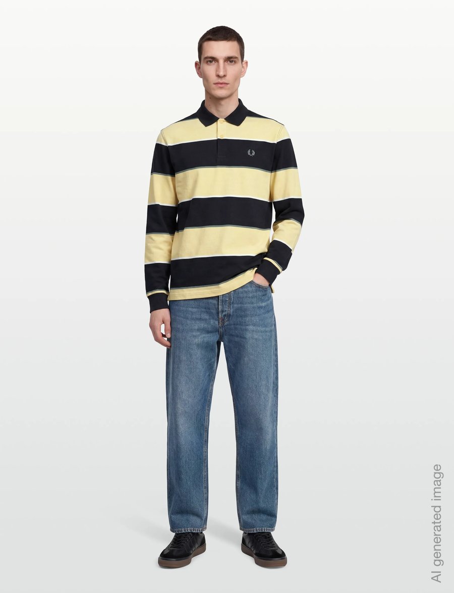Fred Perry - HW JERSEY STRIPED POLO SHIRT - langærmede poloer - navy - 0