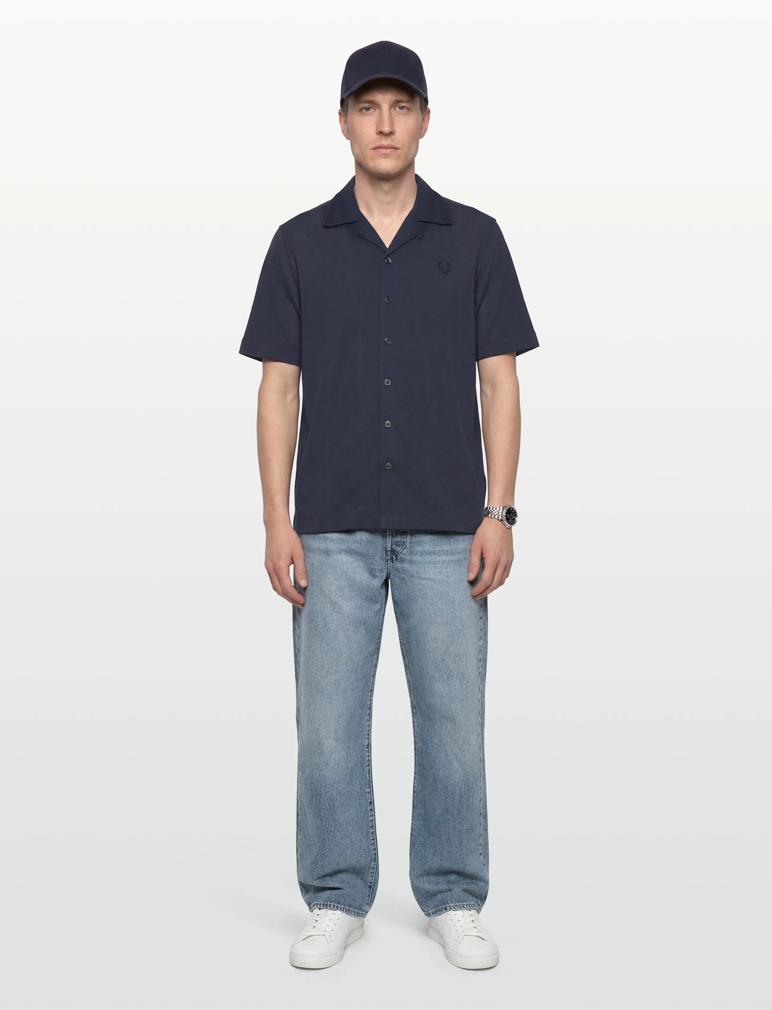 Fred Perry COMPRESS MESH REVERE COLLAR SH - Riided - DARK AIRFORCE / navy