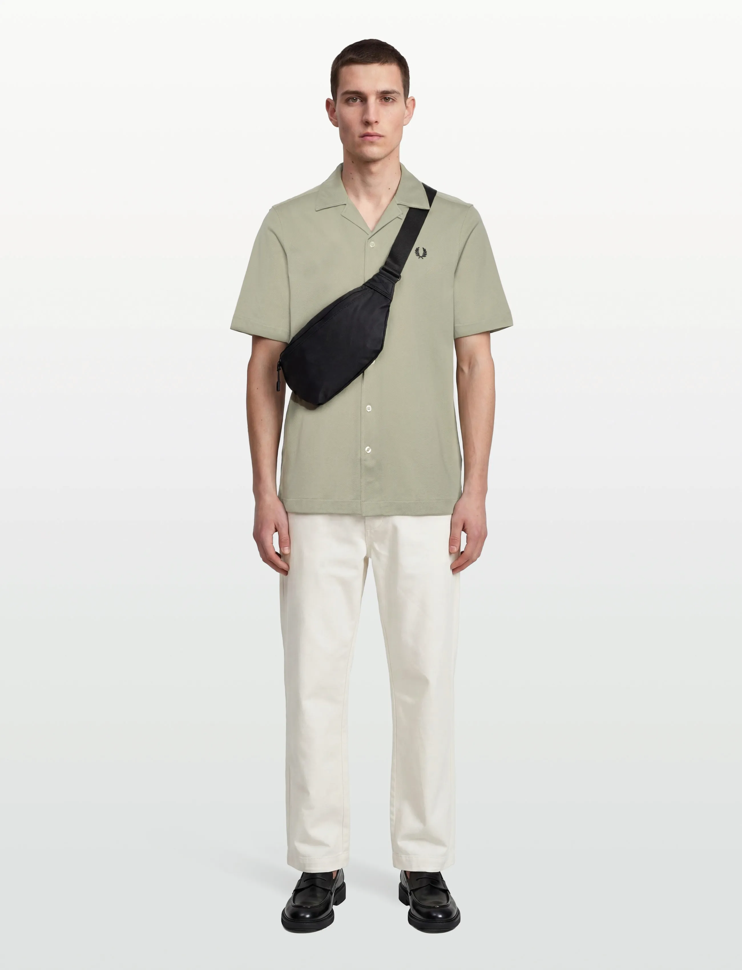 Fred Perry Compress Mesh Revere Collar Sh, Mænd, Revere Krave Skjorte, Kakigrøn, Str: M