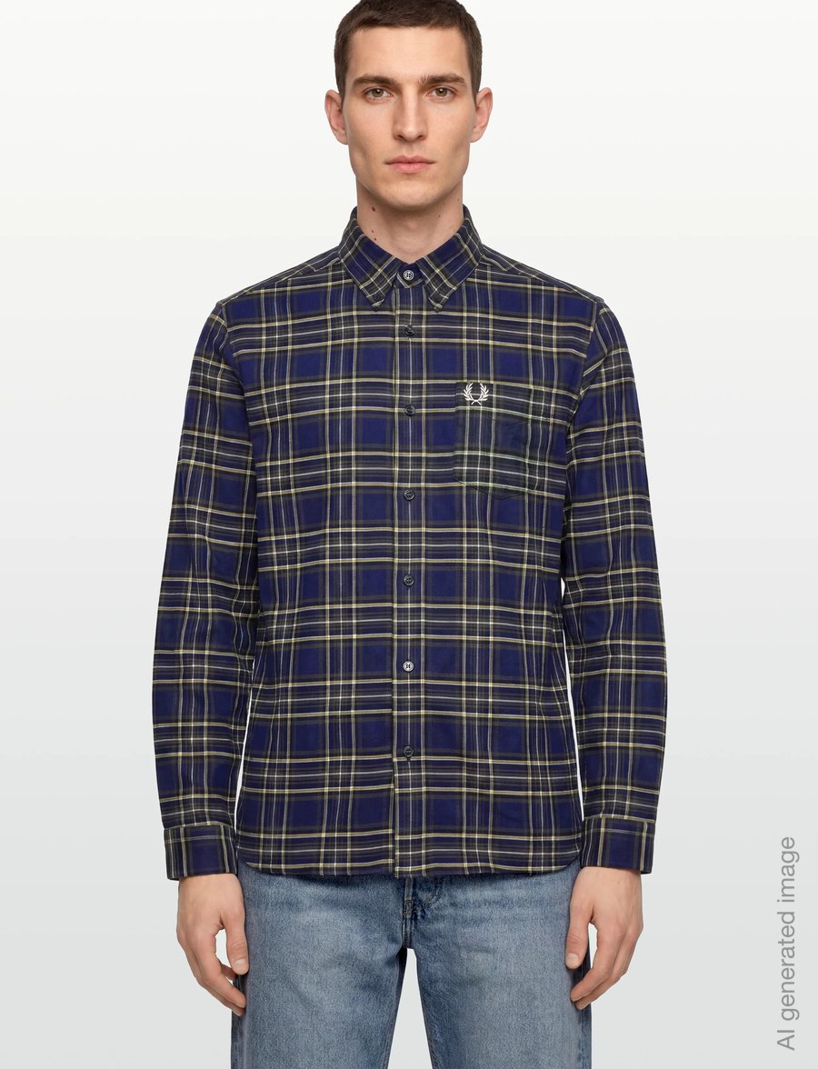 Fred Perry - BRUSHED TWILL TARTAN SHIRT - ruudulised särgid - french navy - 3
