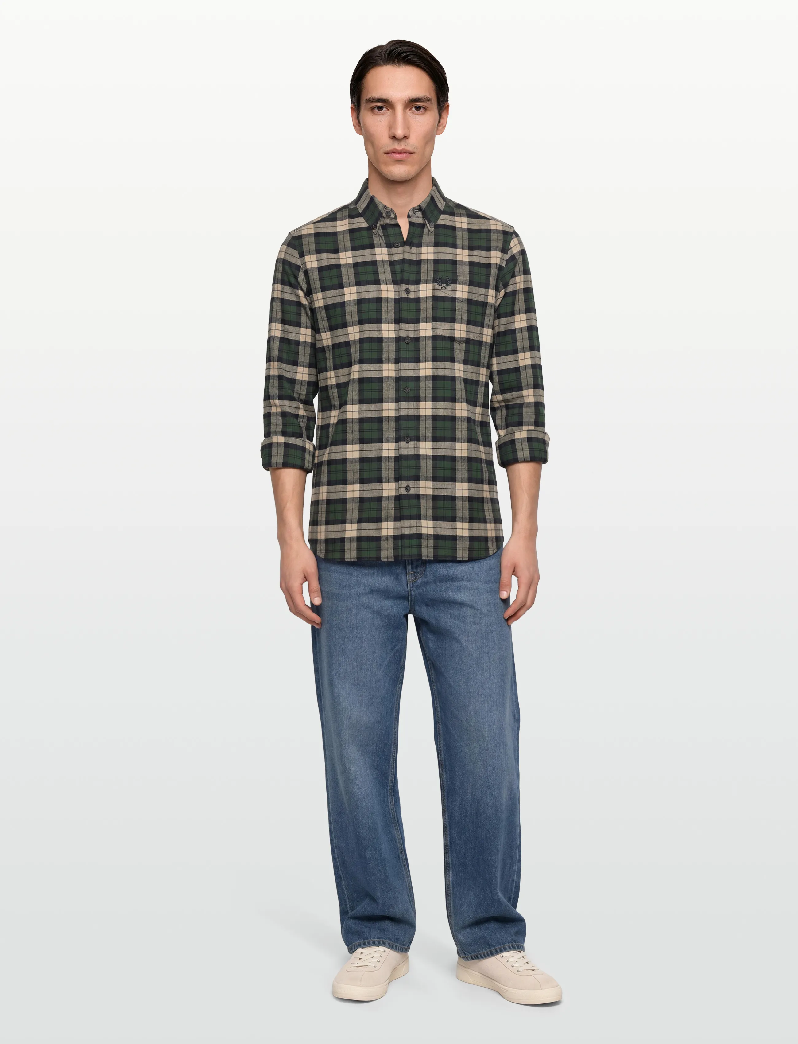 Fred Perry Brushed Twill Tartan Shirt, Mænd, Børstet Twill Tartan Skjorte, Grøn, Str: XXL
