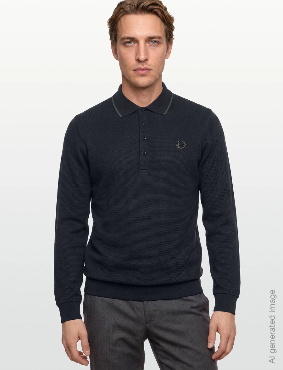 Fred Perry - TEXTURED LS POLO - langärmelig - navy - 3