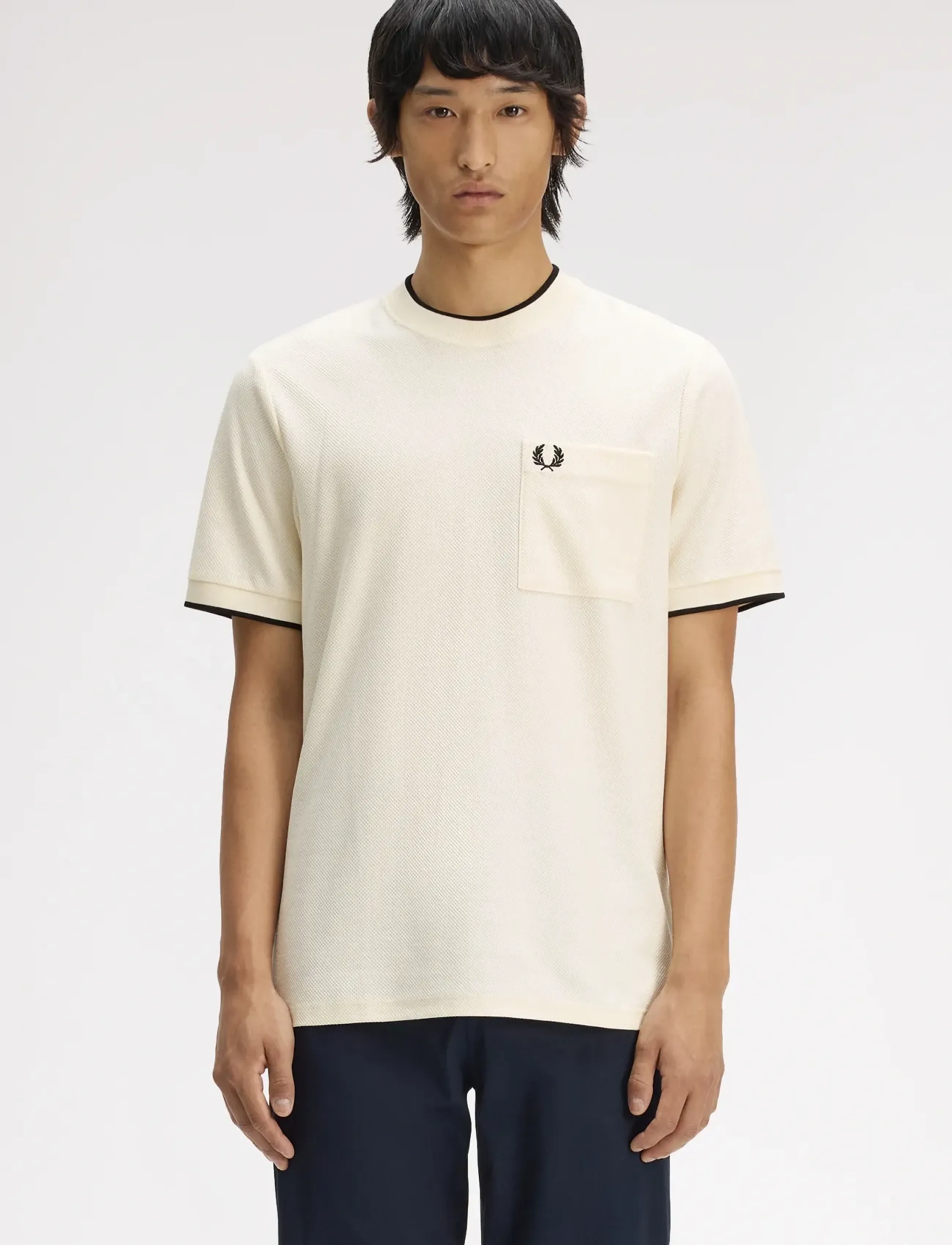 Fred Perry POCKET DETAIL PIQUE TEE - Riided - ECRU / cream