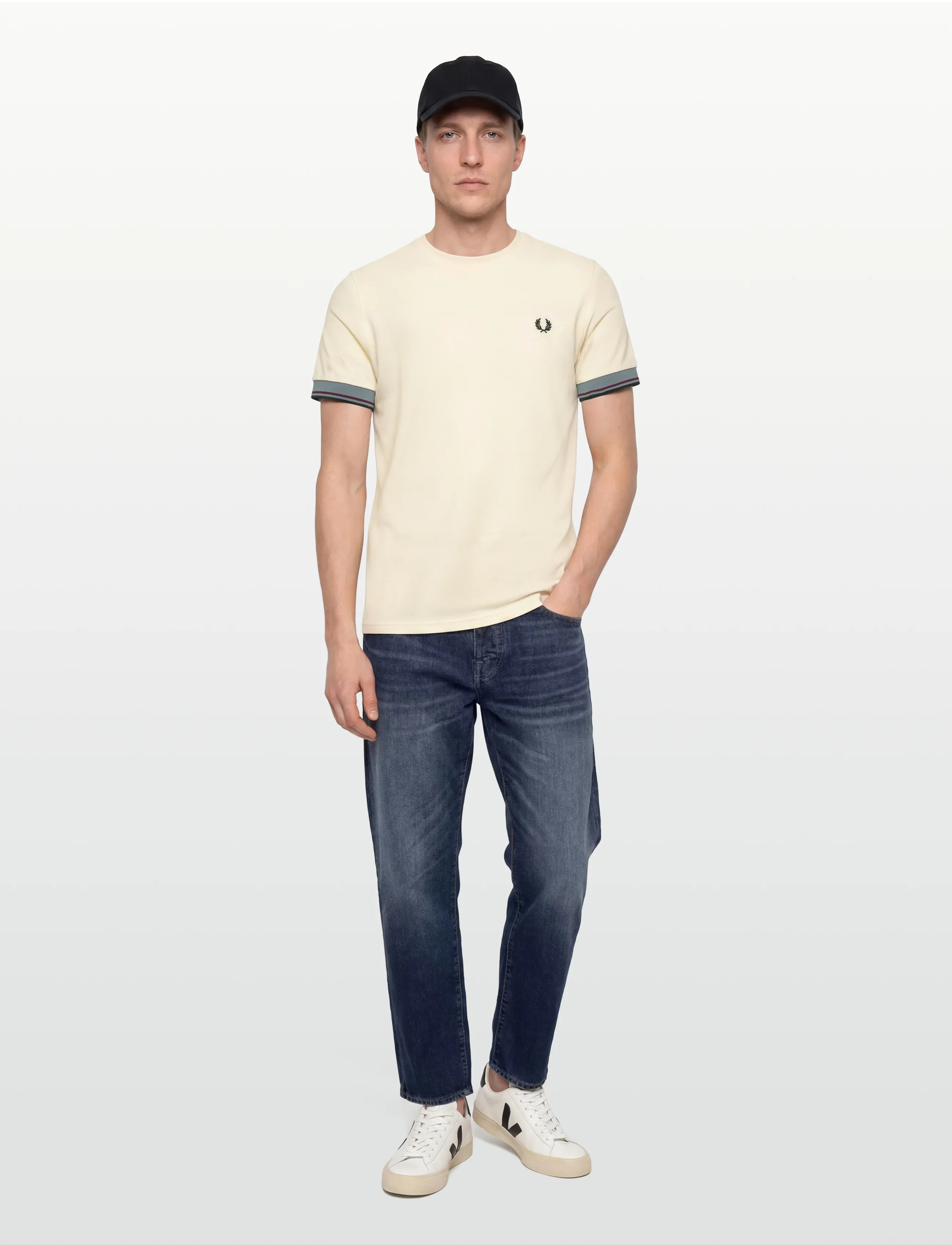 Fred Perry TWIN TIPPED  CUFF TEE - Fred Perry - ECRU / cream
