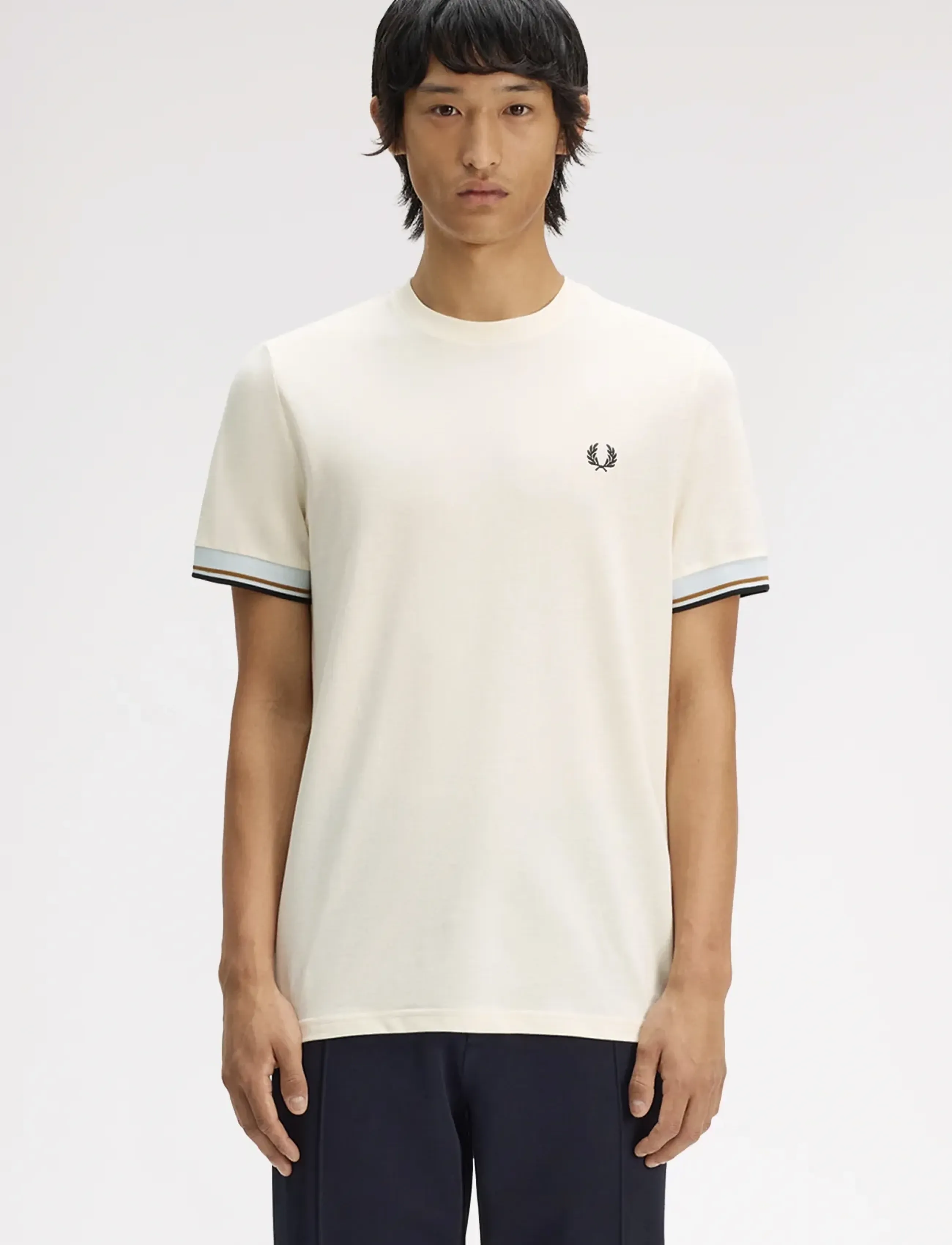 Fred Perry Twin Tipped Cuff Tee, XXL, T-shirts, Creme - Short-sleeved, Männerswear