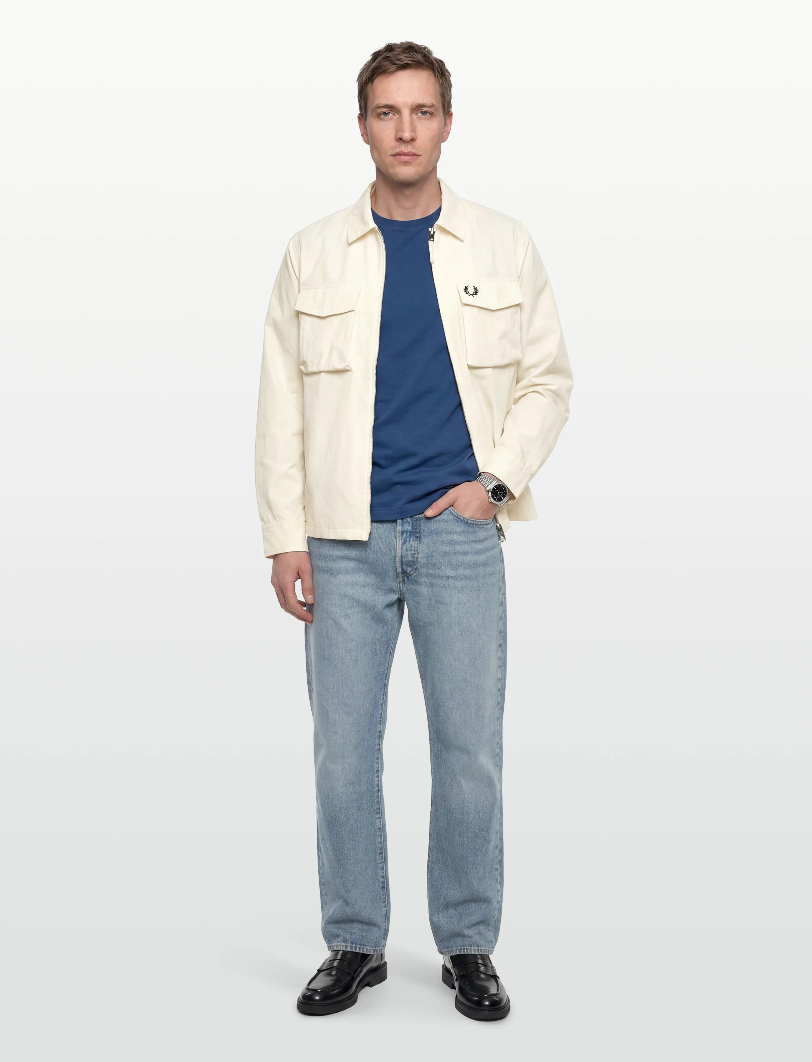 Fred Perry Ripstop Pocket Overshirt, L, Jackets, Creme - Light Männerswear