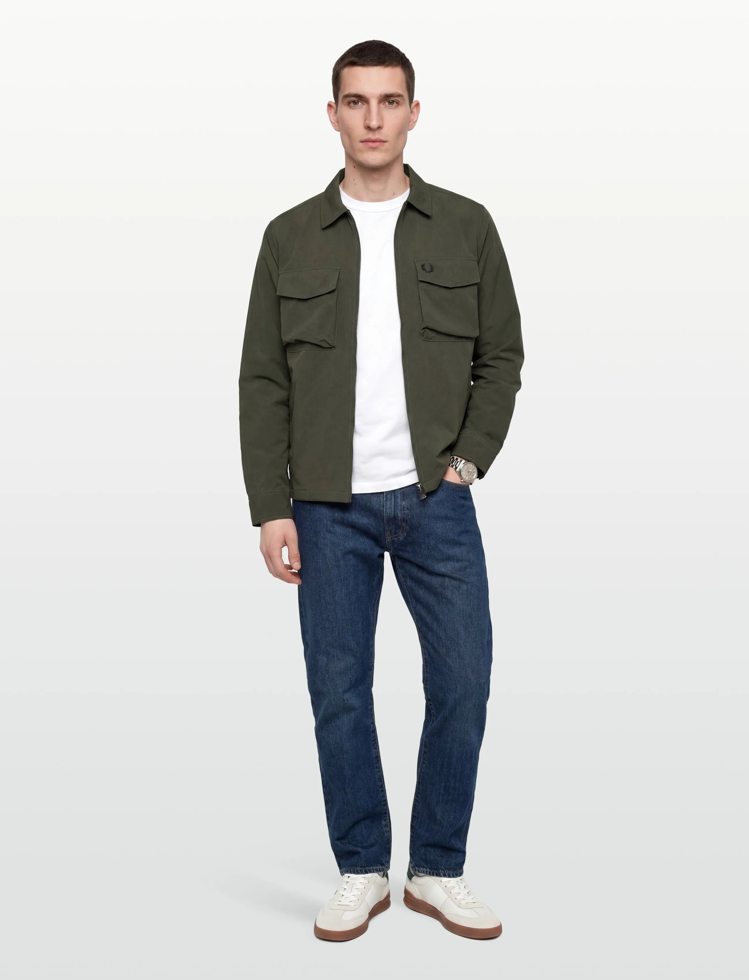 Fred Perry Ripstop Pocket Overshirt, L, Jackets, Khakigrün - Light Männerswear