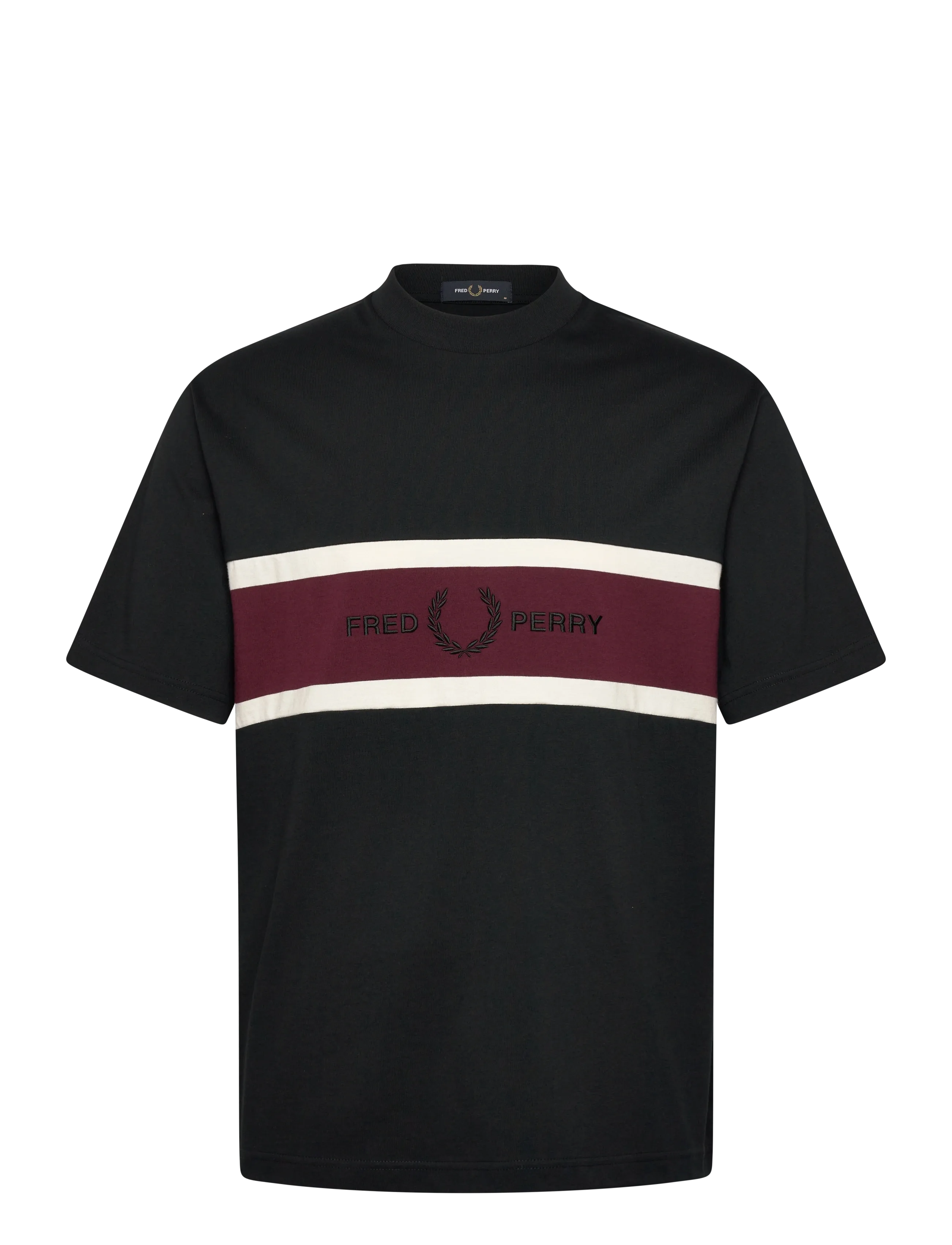Fred Perry EMBROIDERED PANEL TEE - Clothing - BLACK / black