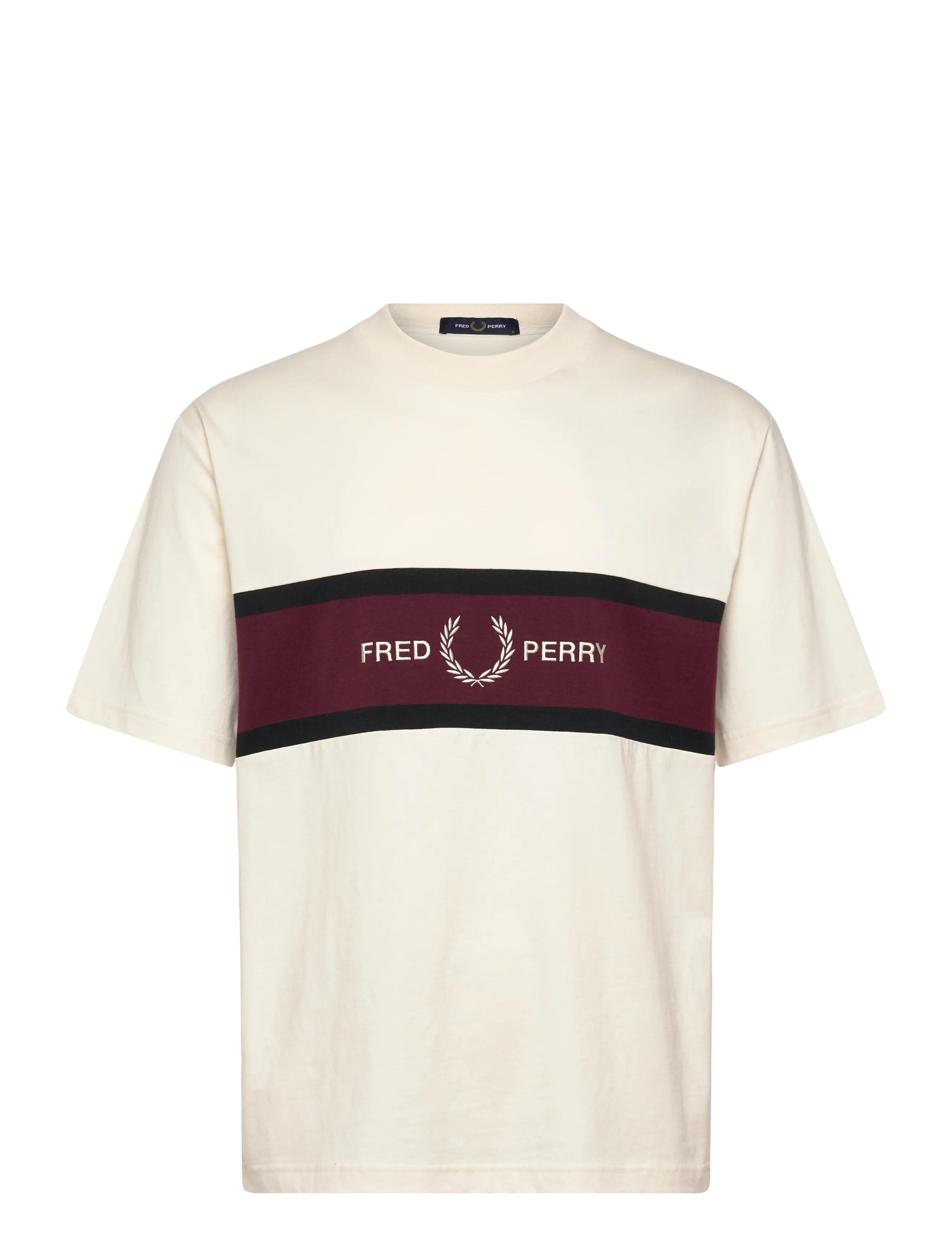 Fred Perry EMBROIDERED PANEL TEE - Clothing - ECRU / cream