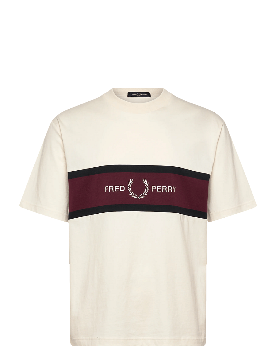 Fred Perry - EMBROIDERED PANEL TEE - kortärmade t-shirts - ecru - 1