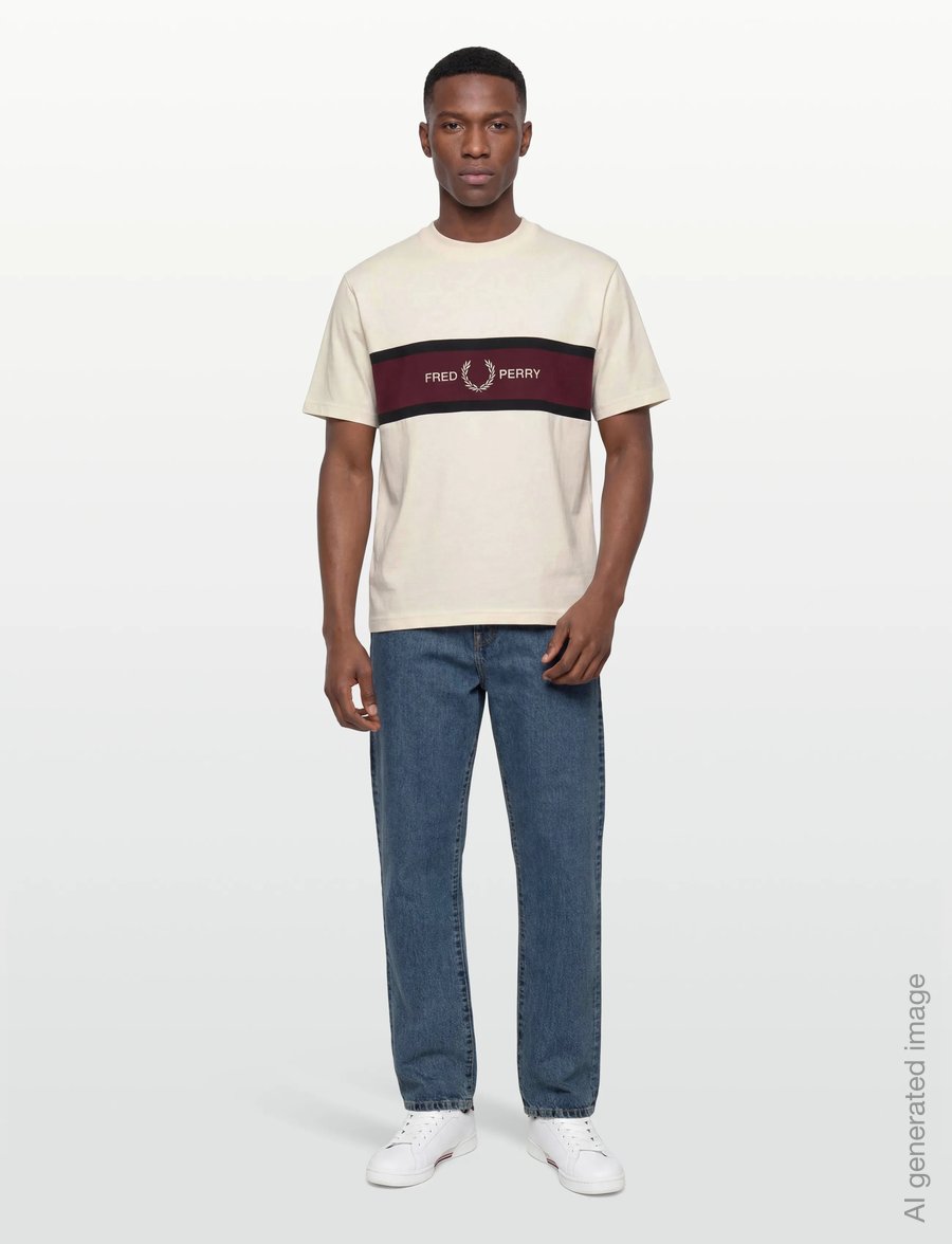 Fred Perry - EMBROIDERED PANEL TEE - kortärmade t-shirts - ecru - 0