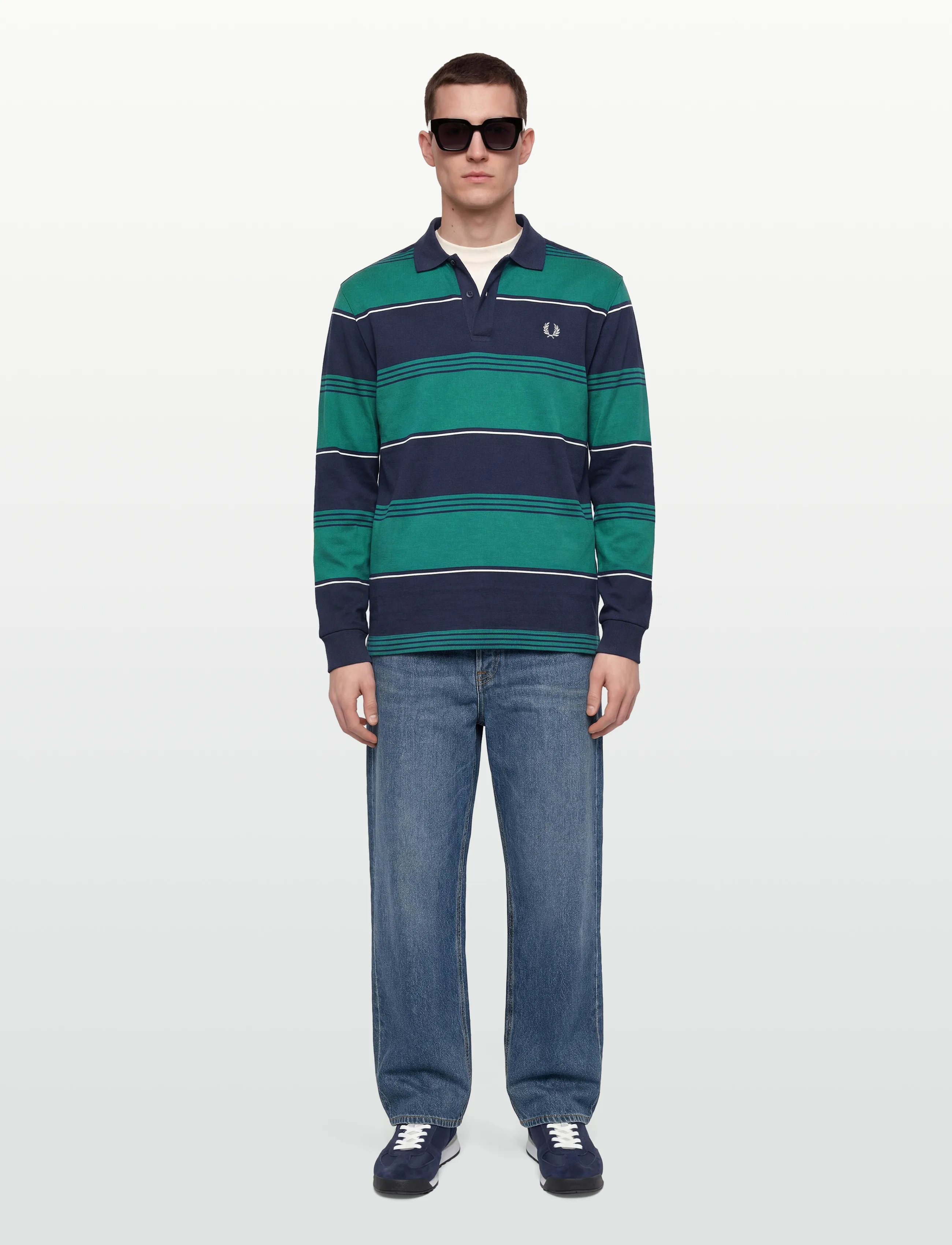 Fred Perry HEAVYWEIGHT STRIPED POLO - Fred Perry - TENNIS BLUE / green
