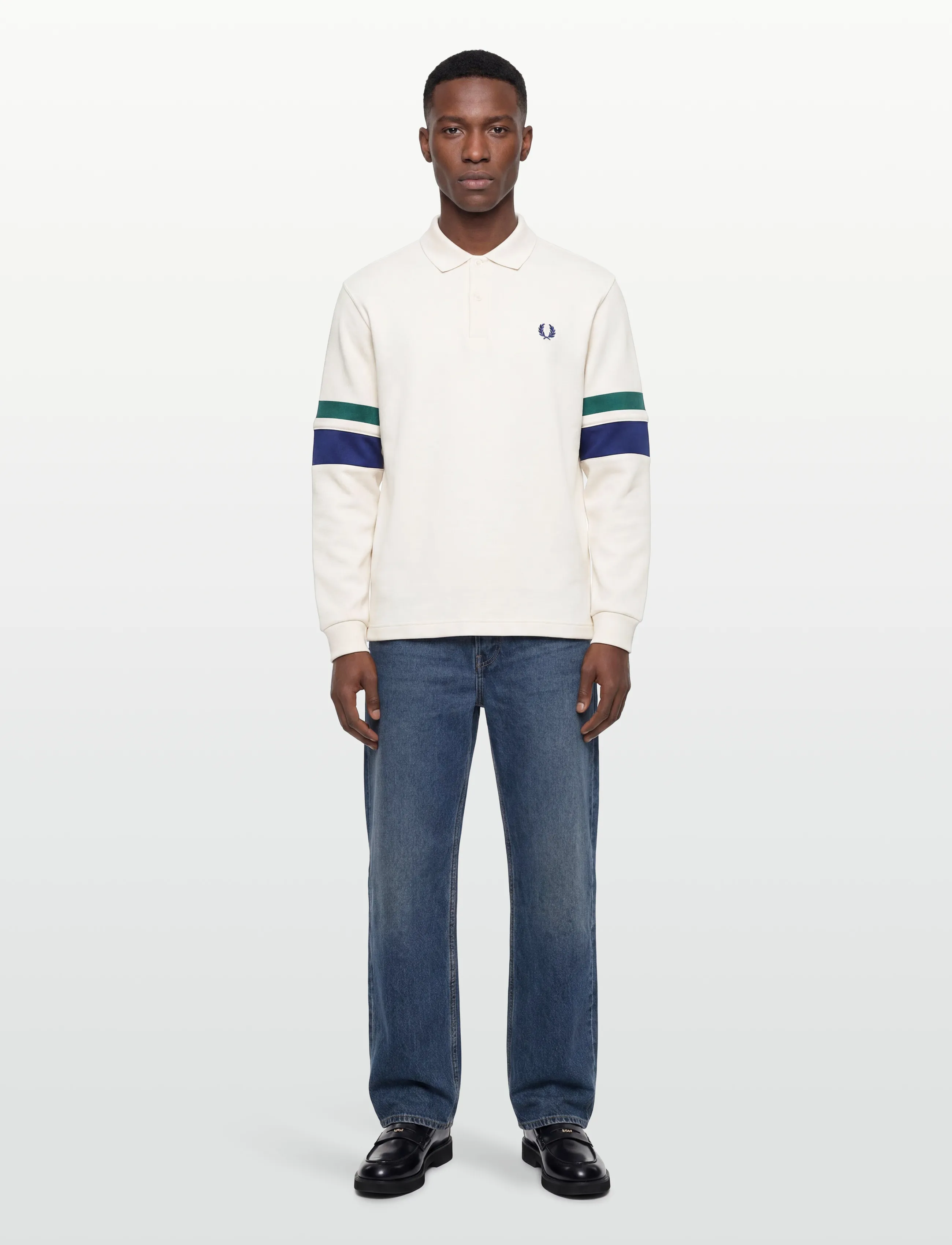 Fred Perry Tipped Sleeve Collared Sweat, Mænd, Rugby Sweatshirt, Hvid, Str: L