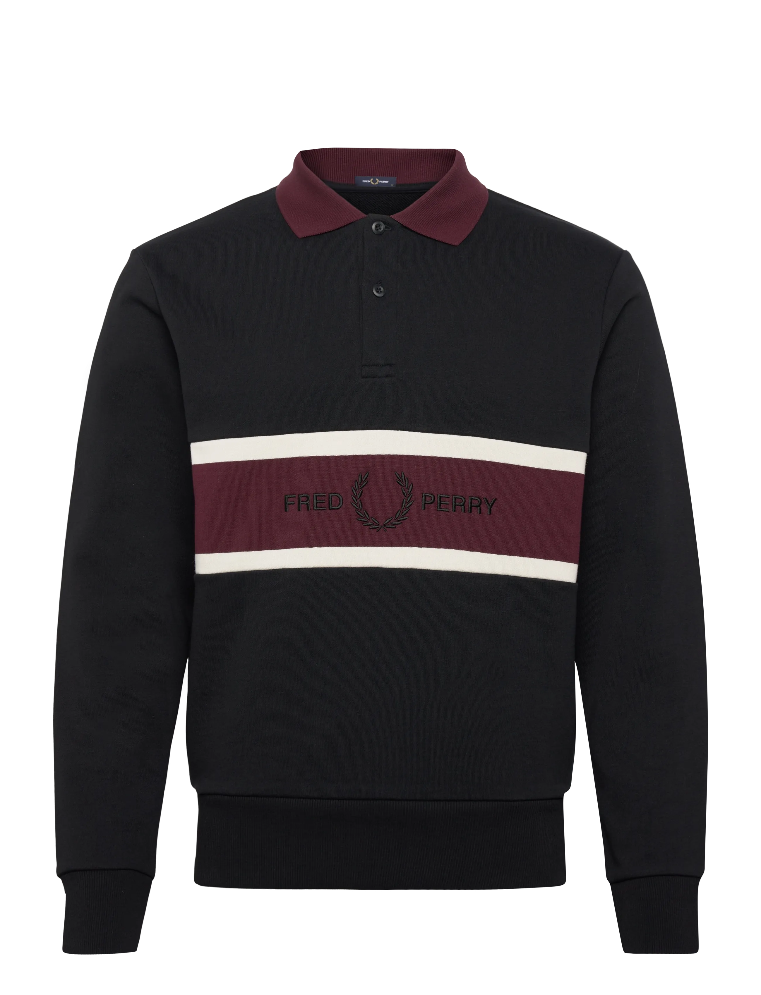 Fred Perry EMBROIDERED PANEL COLLARED - Long-sleeved polos - BLACK / black