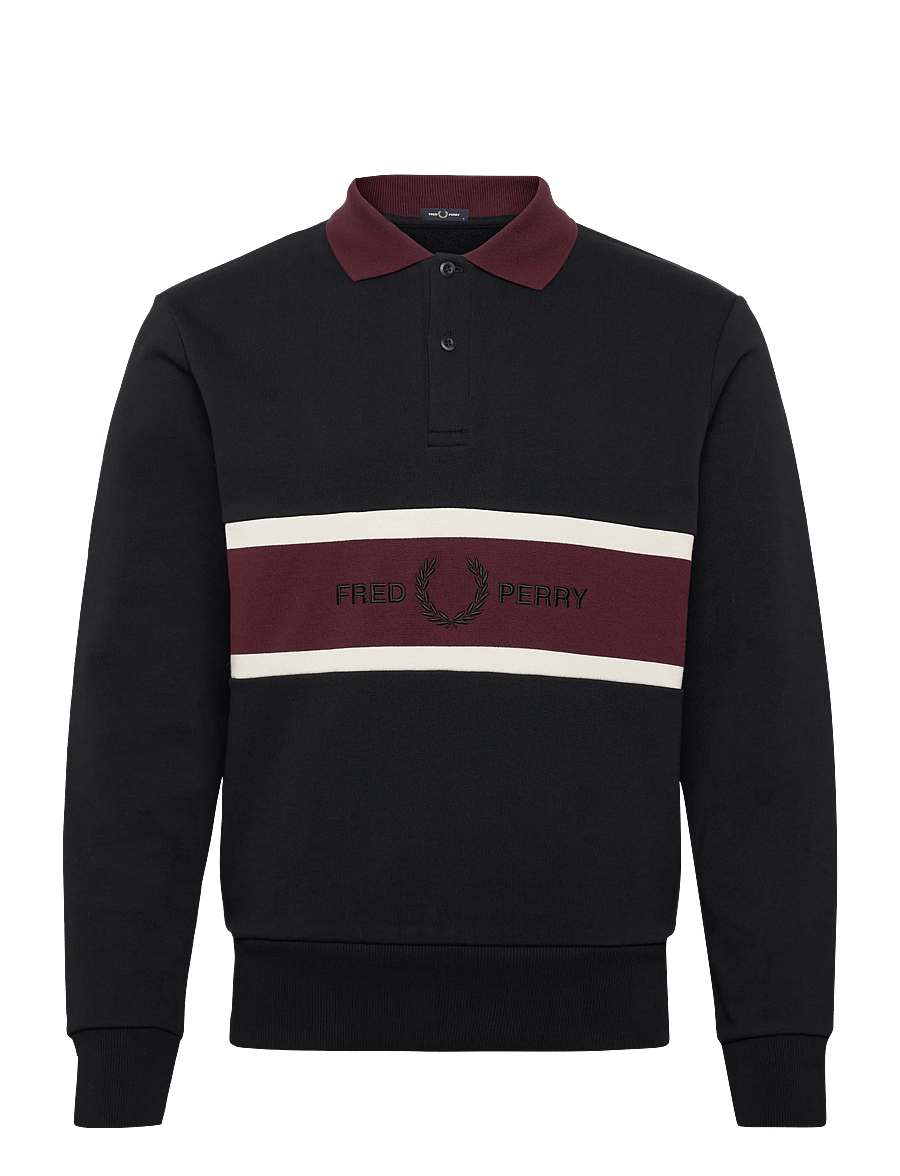 Fred Perry - EMBROIDERED PANEL COLLARED - langärmelig - black - 1