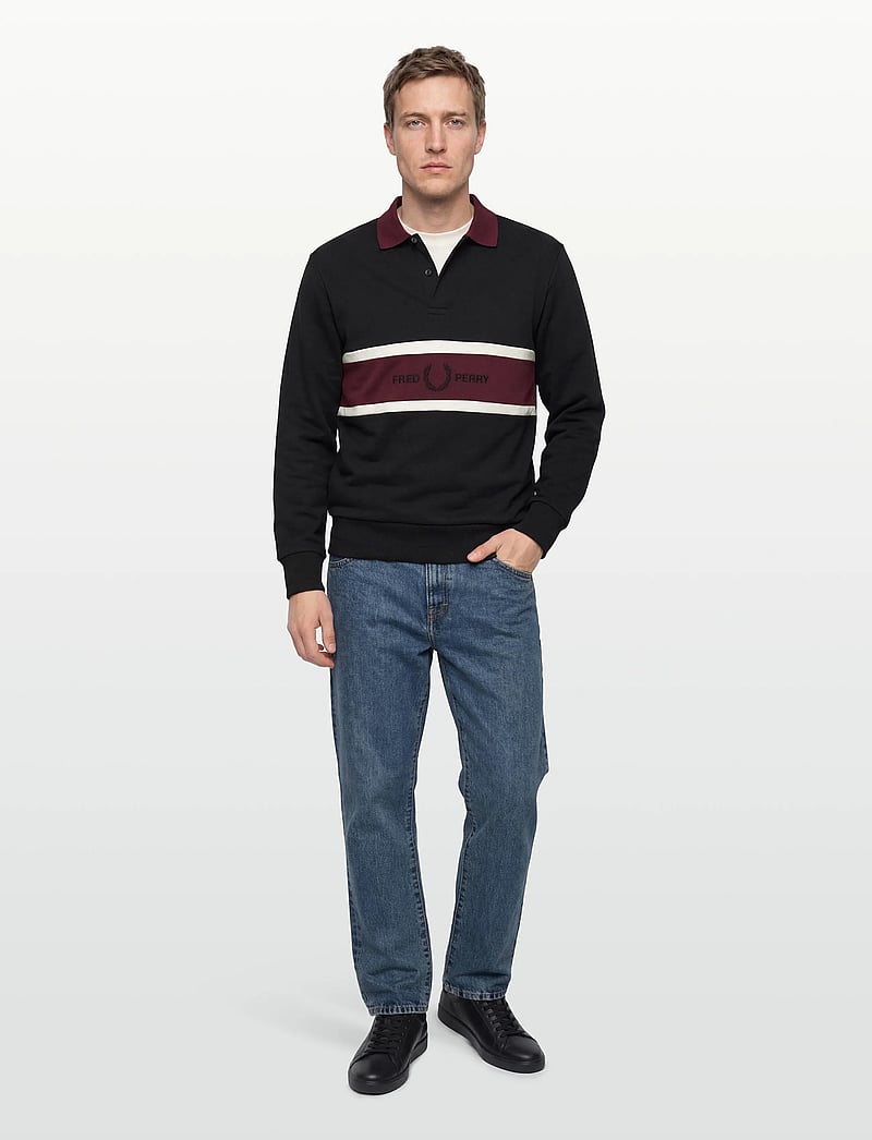 Fred Perry - EMBROIDERED PANEL COLLARED - langärmelig - black - 0