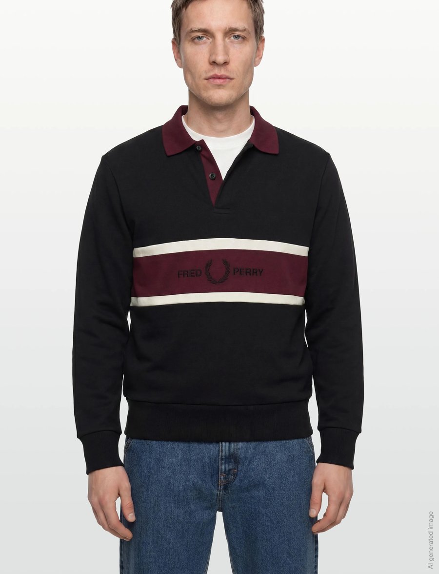Fred Perry - EMBROIDERED PANEL COLLARED - langärmelig - black - 3