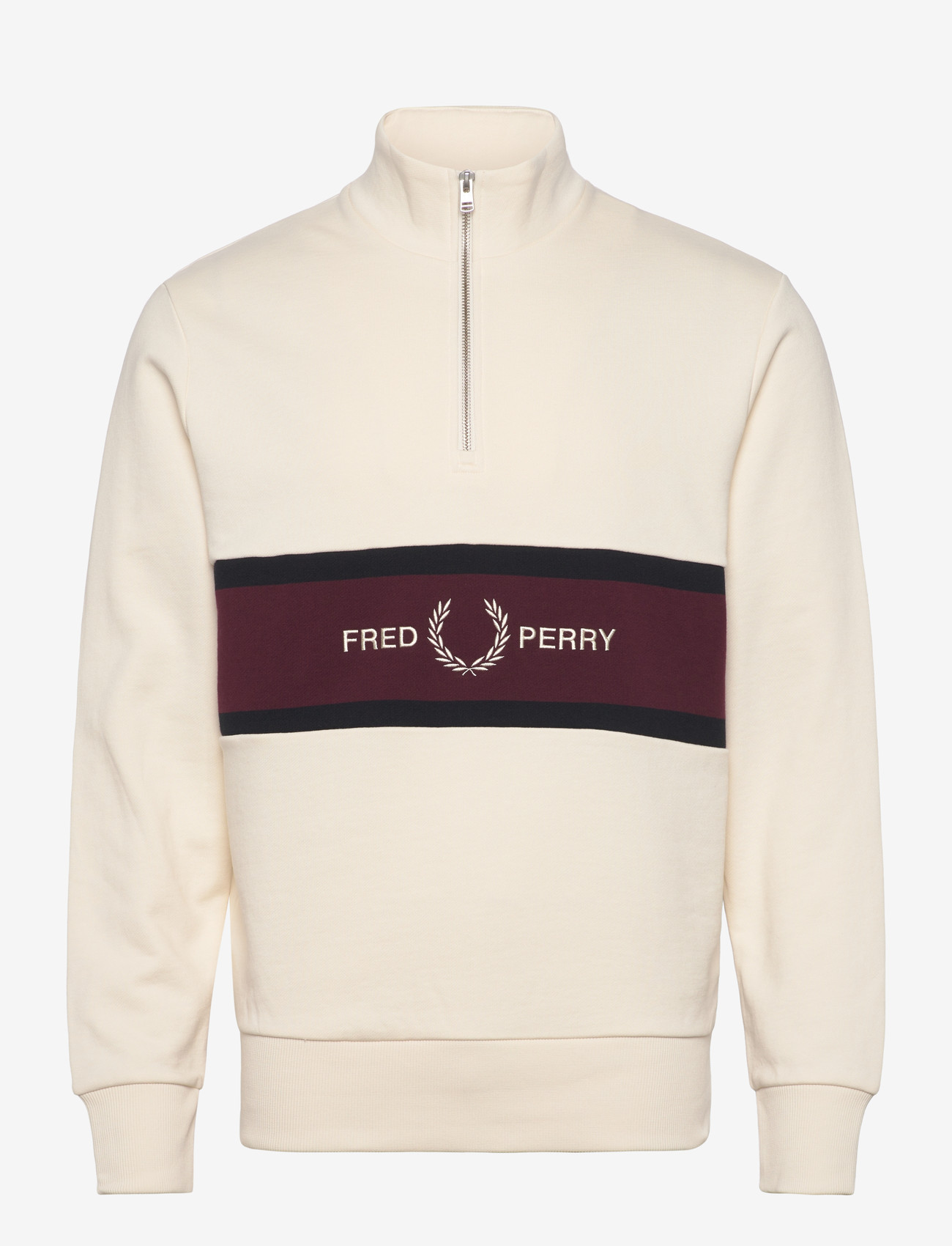 Fred Perry - EMBROIDERED PANEL HALF ZIP SWE - shop efter anledning - ecru - 0