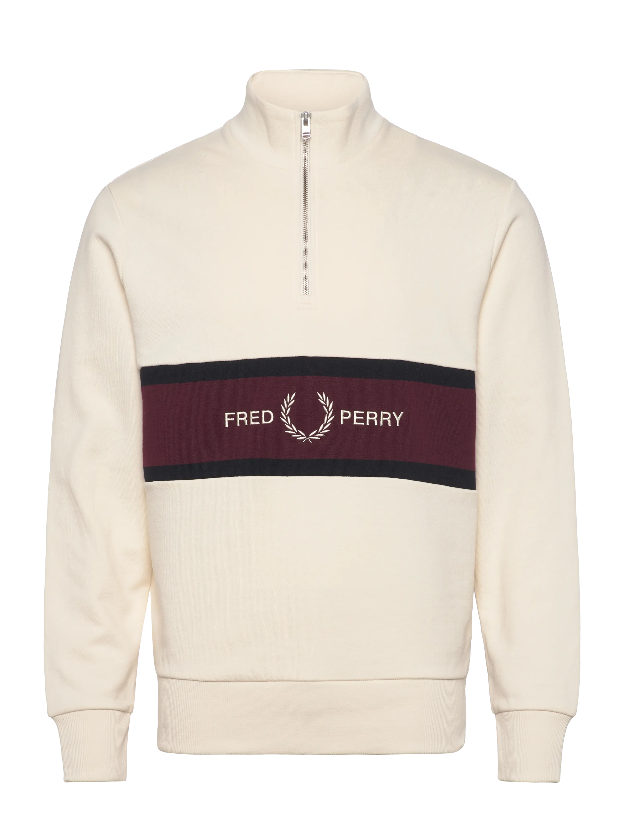 Fred Perry EMBROIDERED PANEL HALF ZIP SWE - Fred Perry - ECRU / cream
