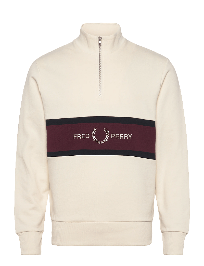 Fred Perry - EMBROIDERED PANEL HALF ZIP SWE - shop efter anledning - ecru - 0