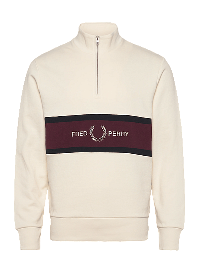 Fred Perry EMBROIDERED PANEL HALF ZIP SWE - Fred Perry - ECRU / cream