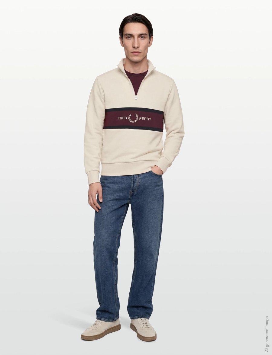 Fred Perry - EMBROIDERED PANEL HALF ZIP SWE - nach anlass kaufen - ecru - 0