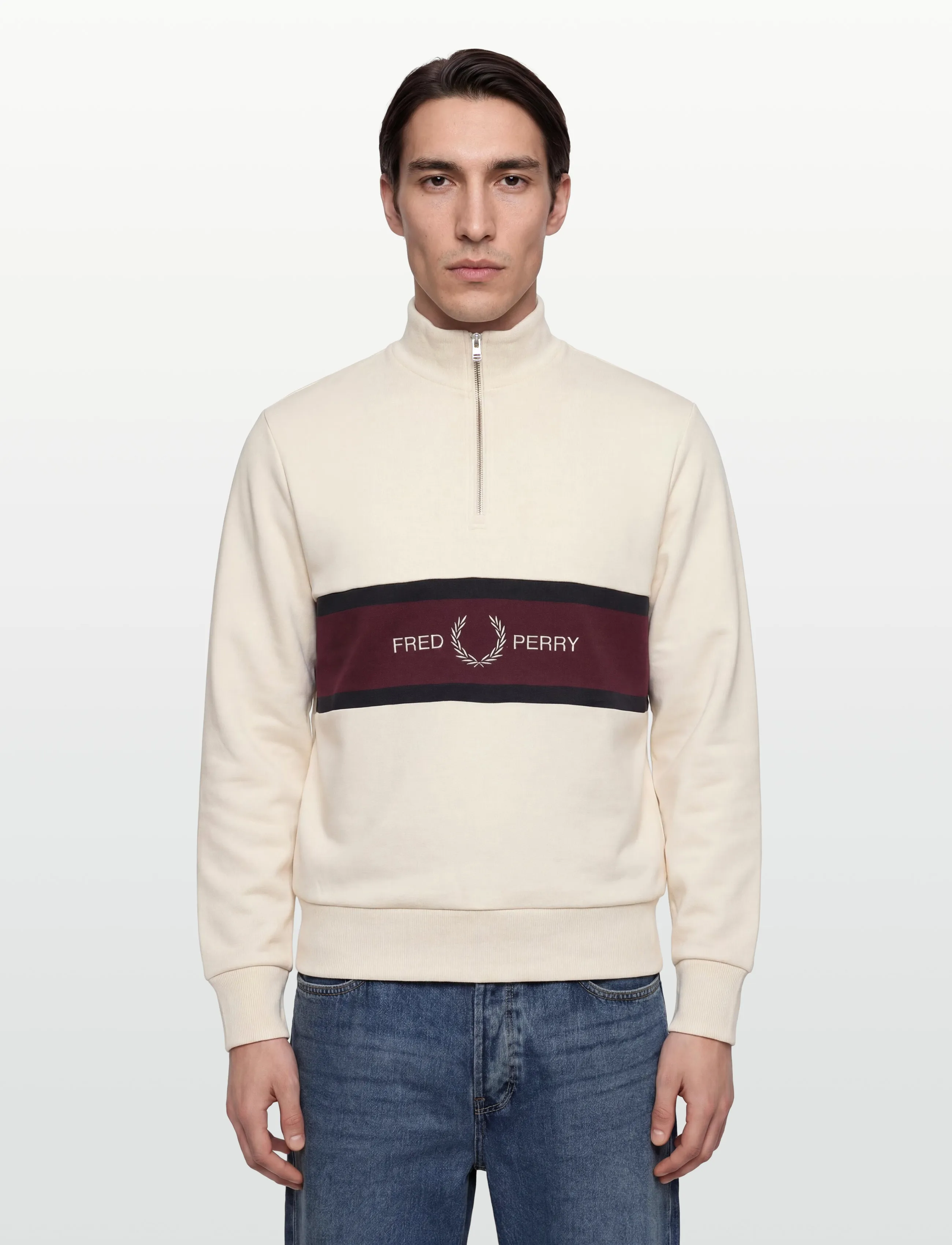 Fred Perry - EMBROIDERED PANEL HALF ZIP SWE - nach anlass kaufen - ecru - 3