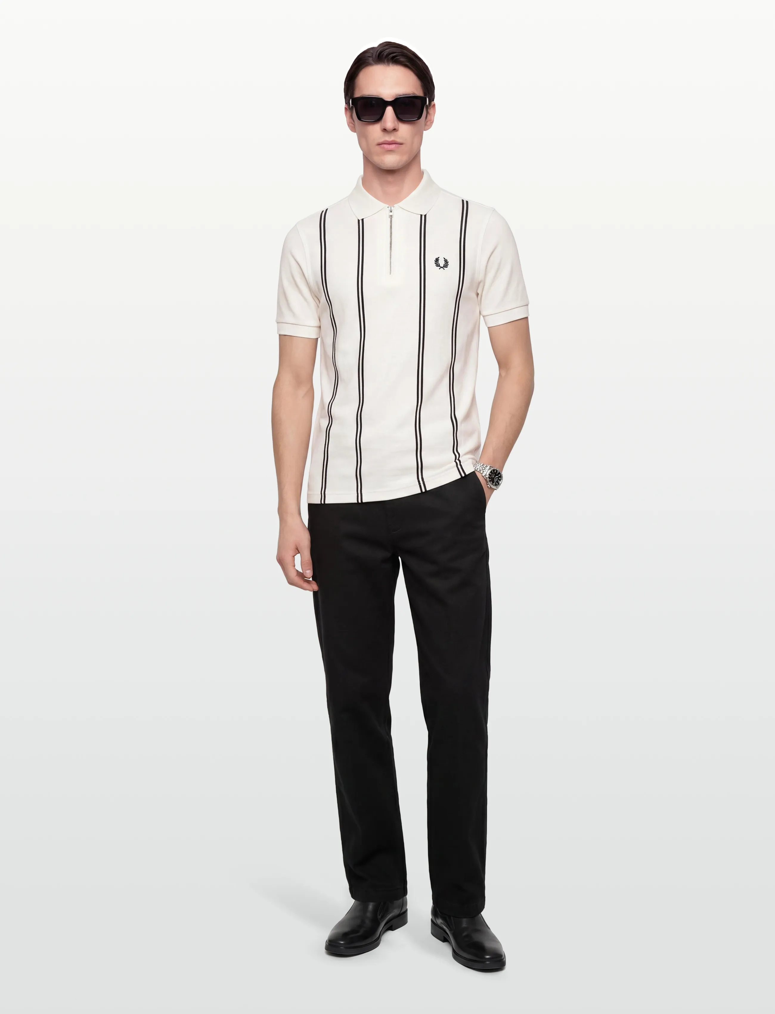 Fred Perry VERTICAL STRIPE POLO - Polo Shirts - SNOW WHITE / cream