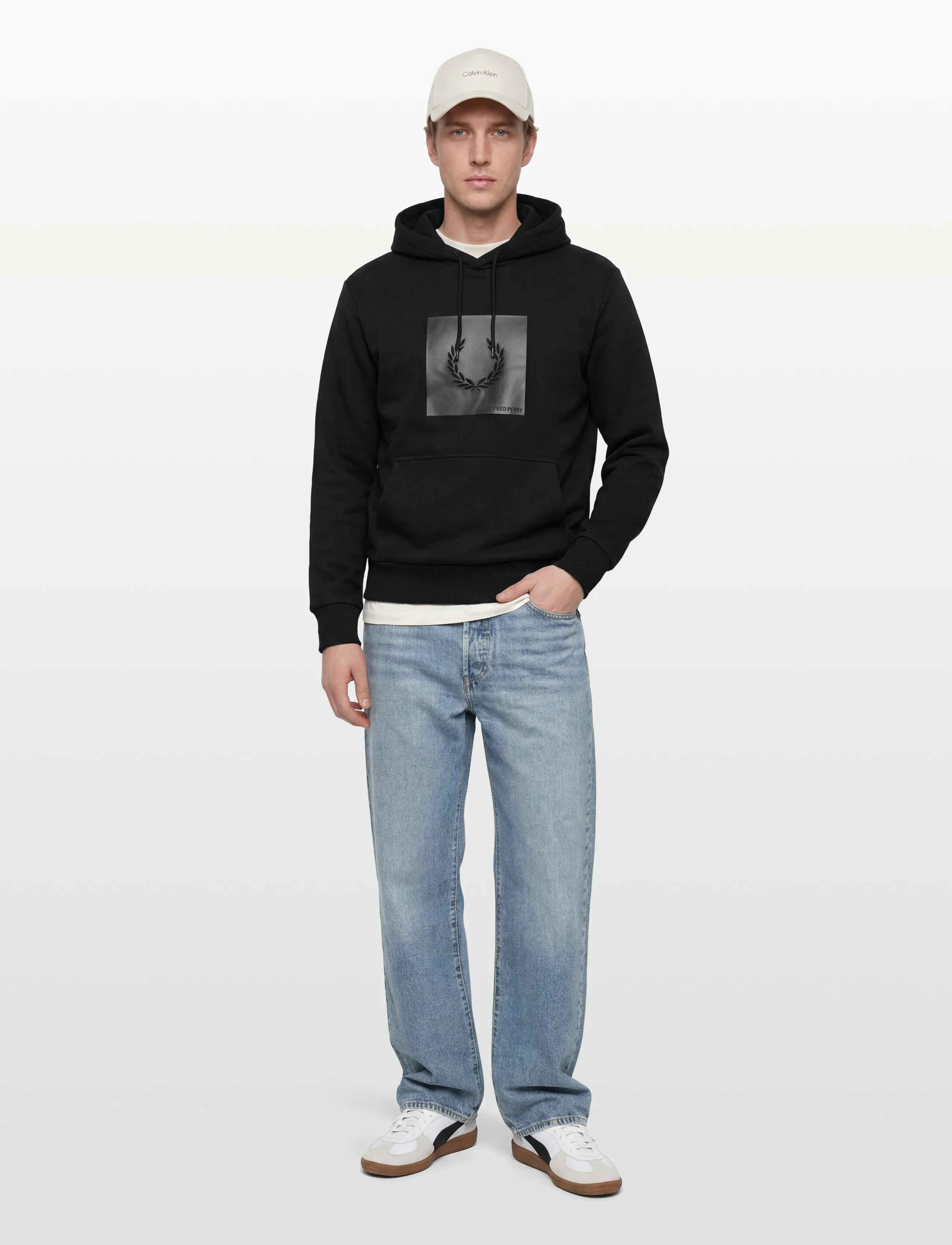 Fred Perry BOX GRAPHIC HOODED SWEATSH - Clothing - BLACK/ANCHORGREY / black