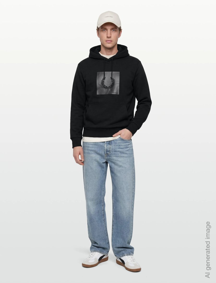 Fred Perry - BOX GRAPHIC HOODED SWEATSH - kapuzenpullover - black/anchorgrey - 0