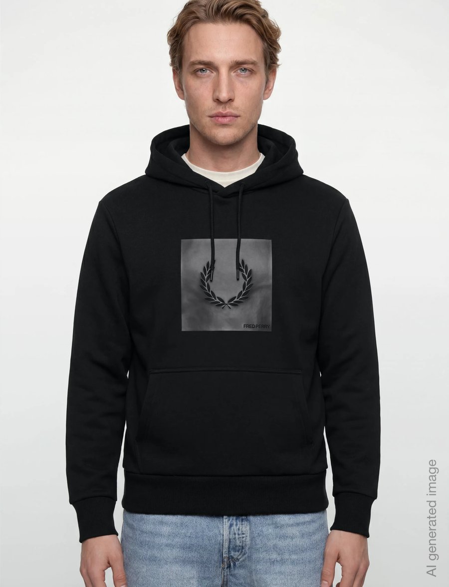 Fred Perry - BOX GRAPHIC HOODED SWEATSH - kapuzenpullover - black/anchorgrey - 3