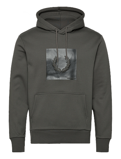 Fred Perry BOX GRAPHIC HOODED SWEATSH - Fred Perry - FIELD GRN/BLACK / grey