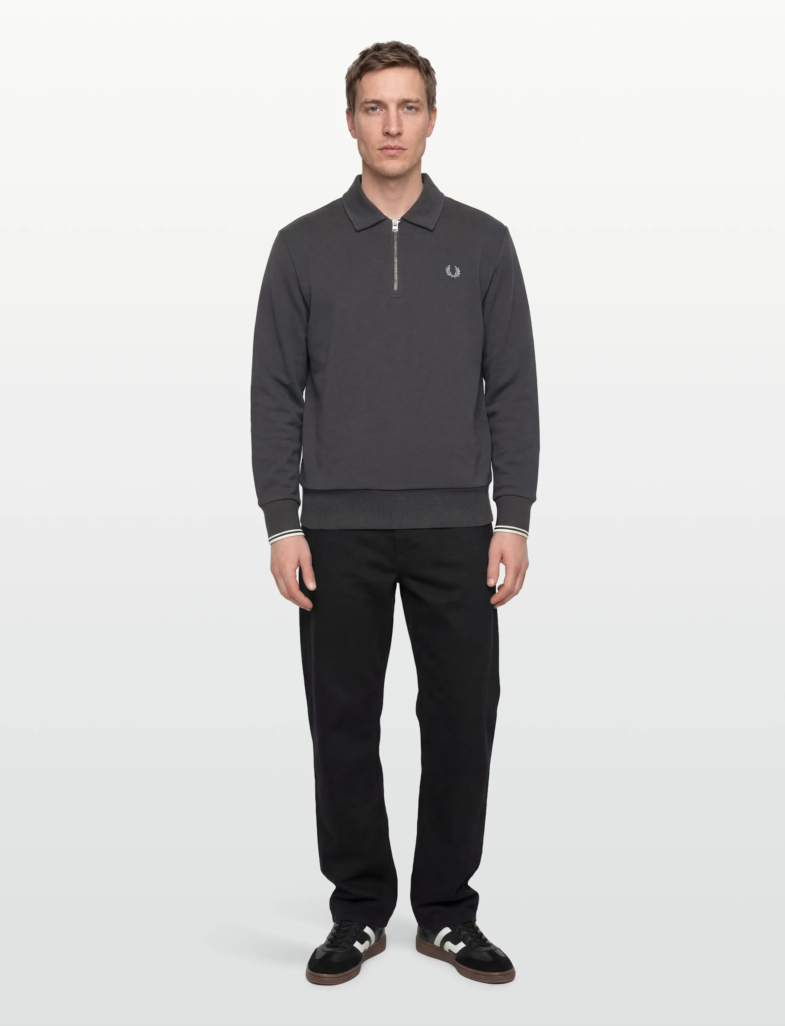 Fred Perry Half Zip Collared Sweatshirt, L, Sweatshirts & Hoodies, Grau - Sweatshirts, Männerswear