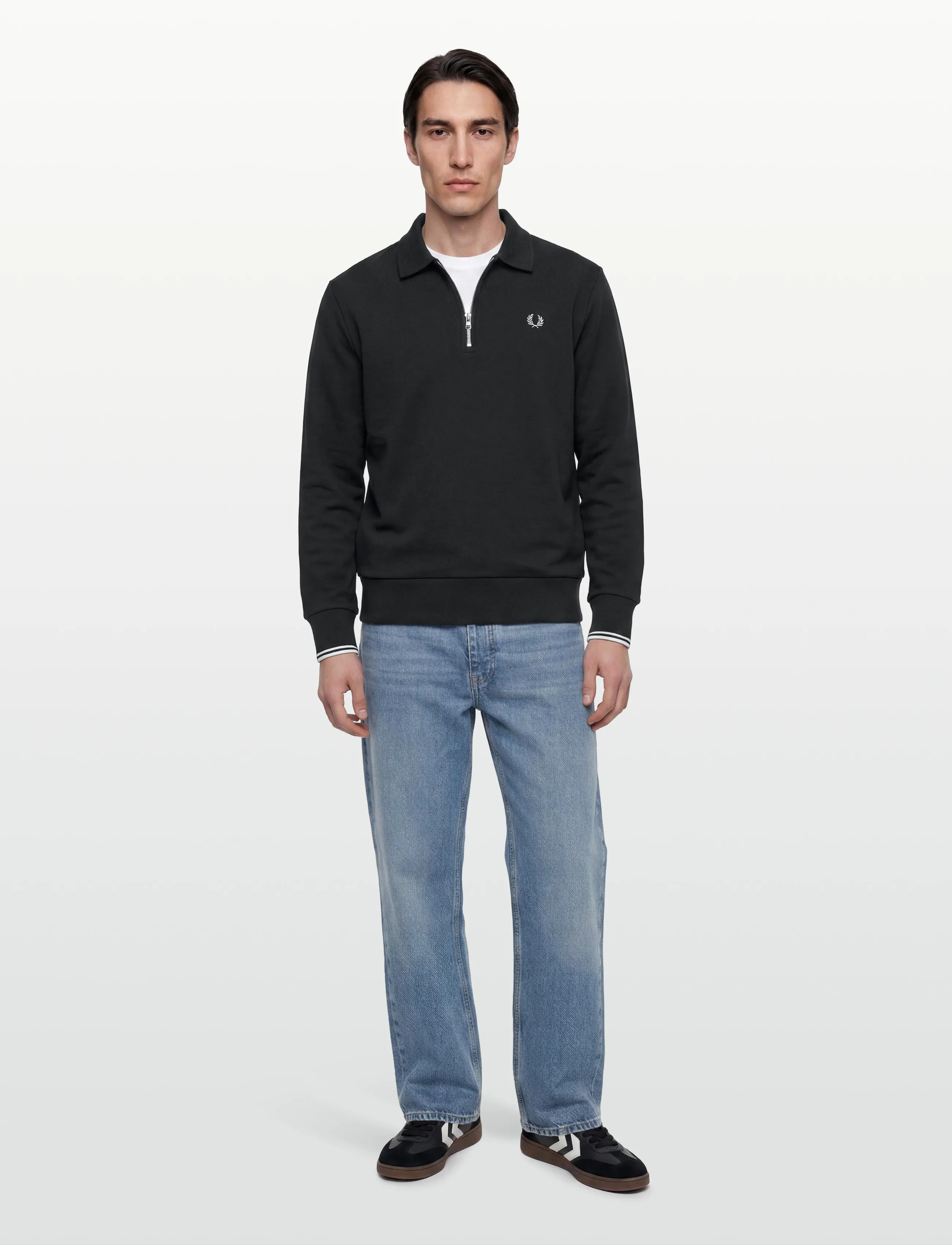 Fred Perry Half Zip Collared Sweatshirt, M, Black, Sweatshirts & Hættetrøjer > Sweatshirts, Herre