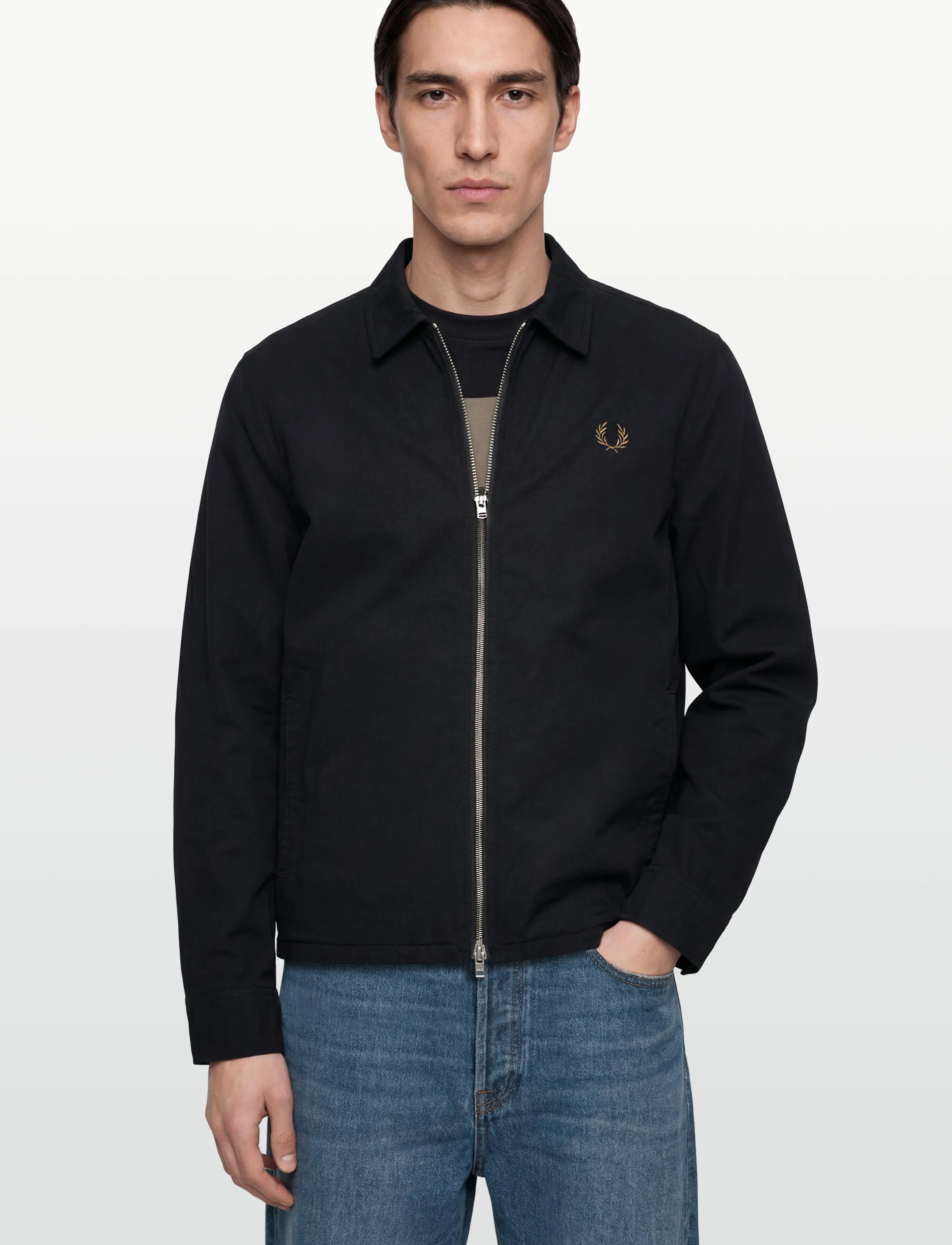 Fred Perry - SEERSUCKER ZIP OVERSHIRT - swetry - black - 3
