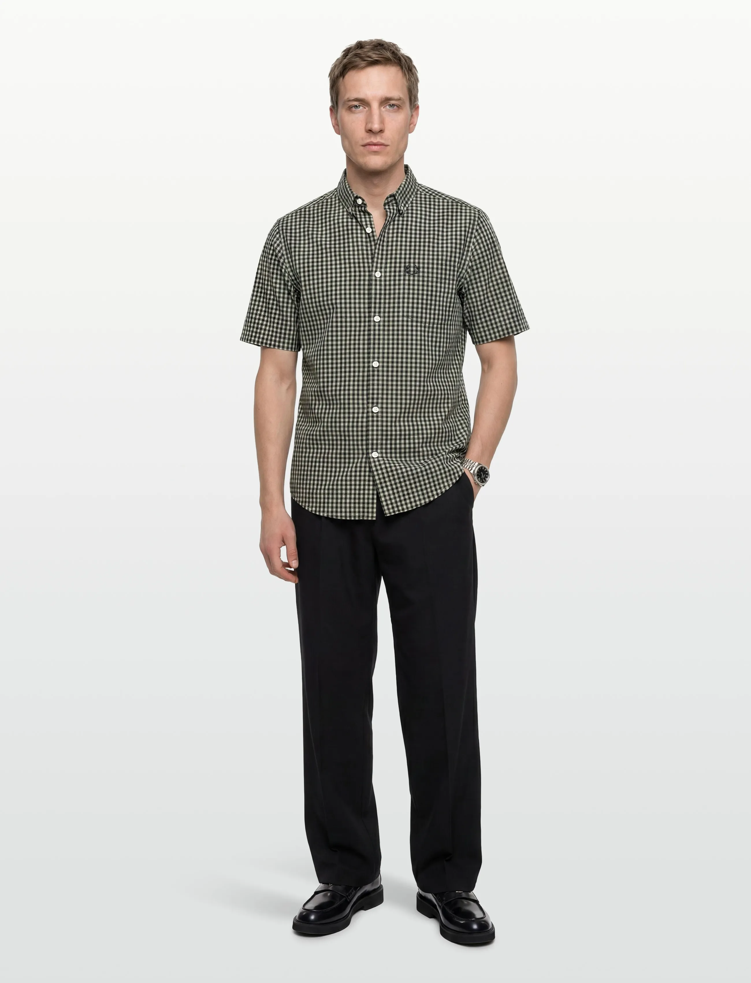 Fred Perry Gingham S/S Shirt, Mænd, Gingham Kortærmet Skjorte, Sort, Str: M