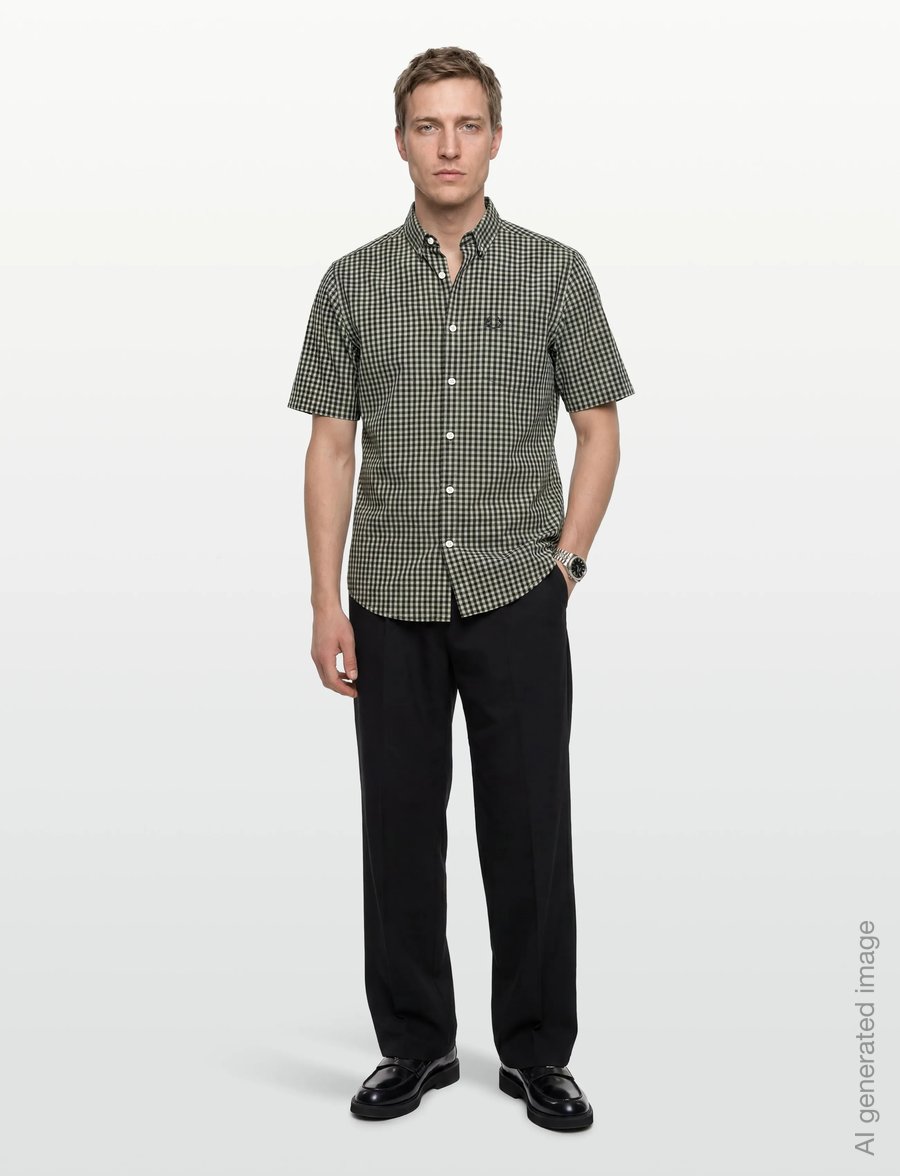 Fred Perry - GINGHAM S/S SHIRT - short-sleeved shirts - seagrass - 0