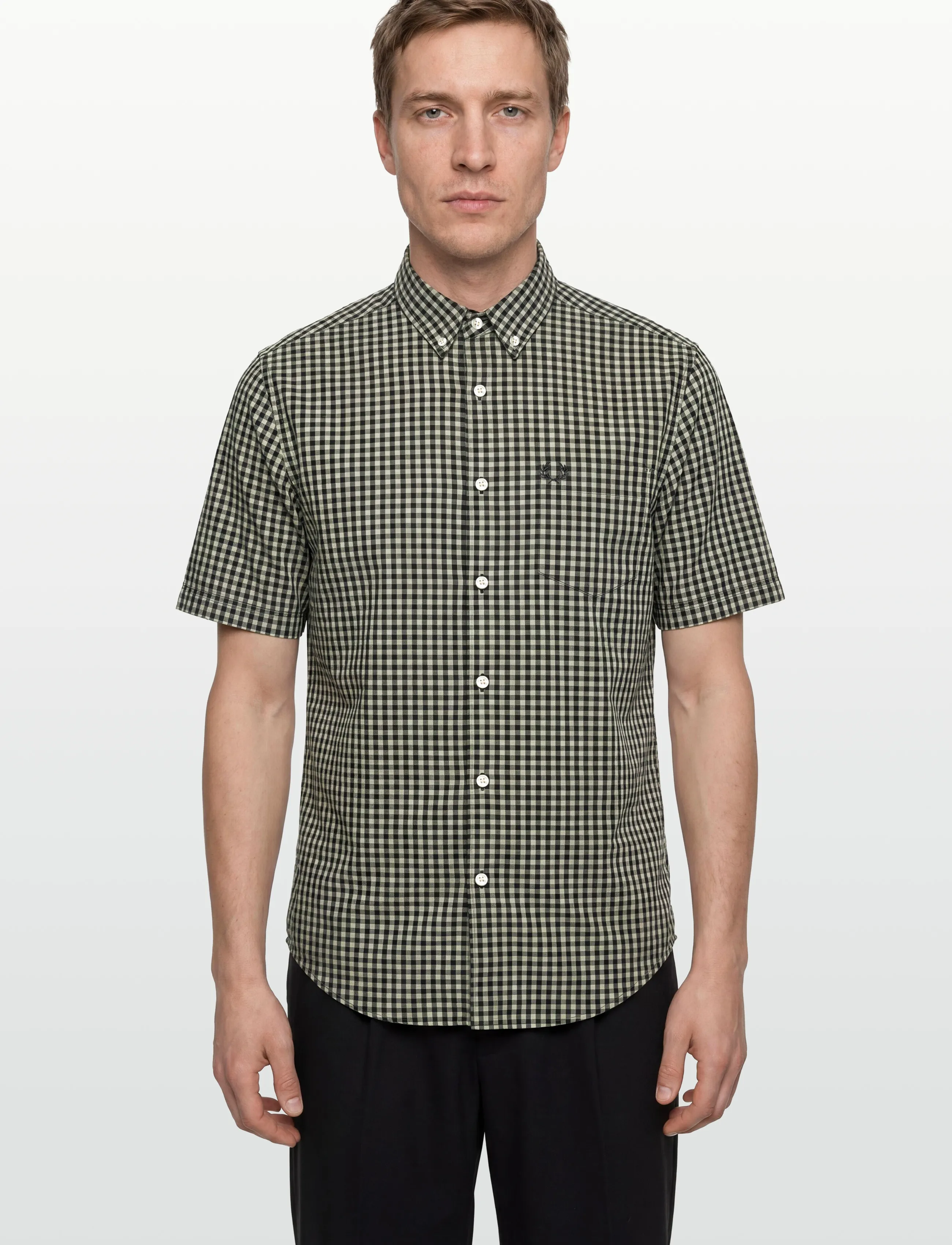 Fred Perry - GINGHAM S/S SHIRT - krekli ar īsām piedurknēm - seagrass - 3