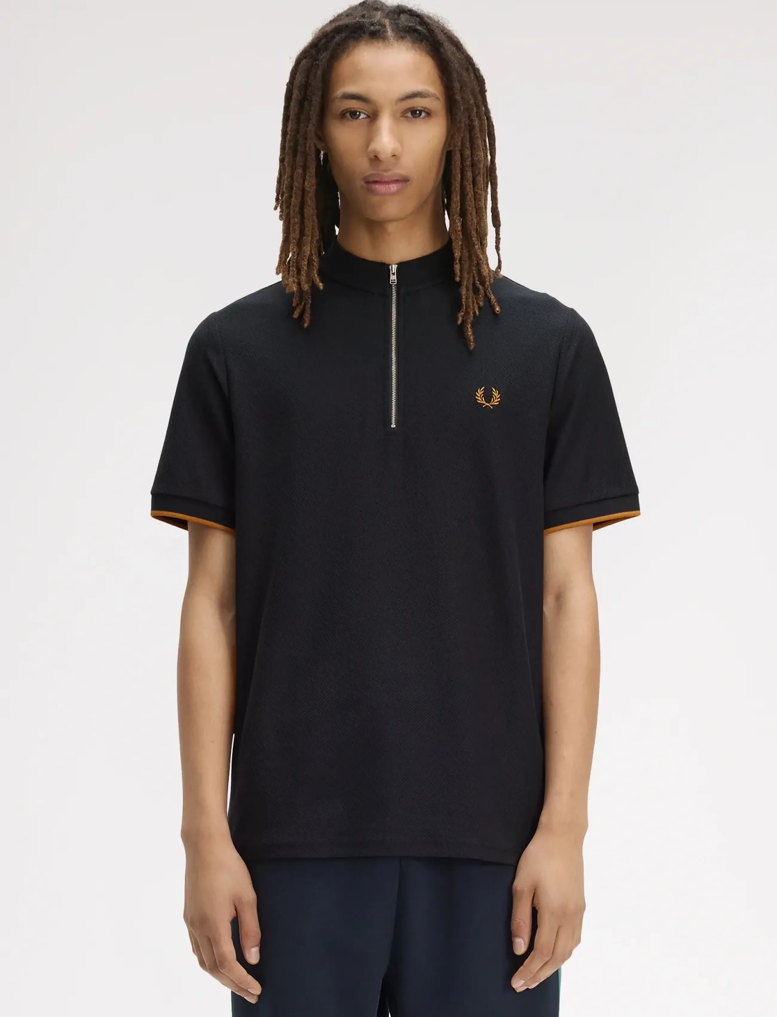 Fred Perry Tipped Cuff Pique Tee, Mænd, Lynlås Polo Shirt, Sort, Str: XXL