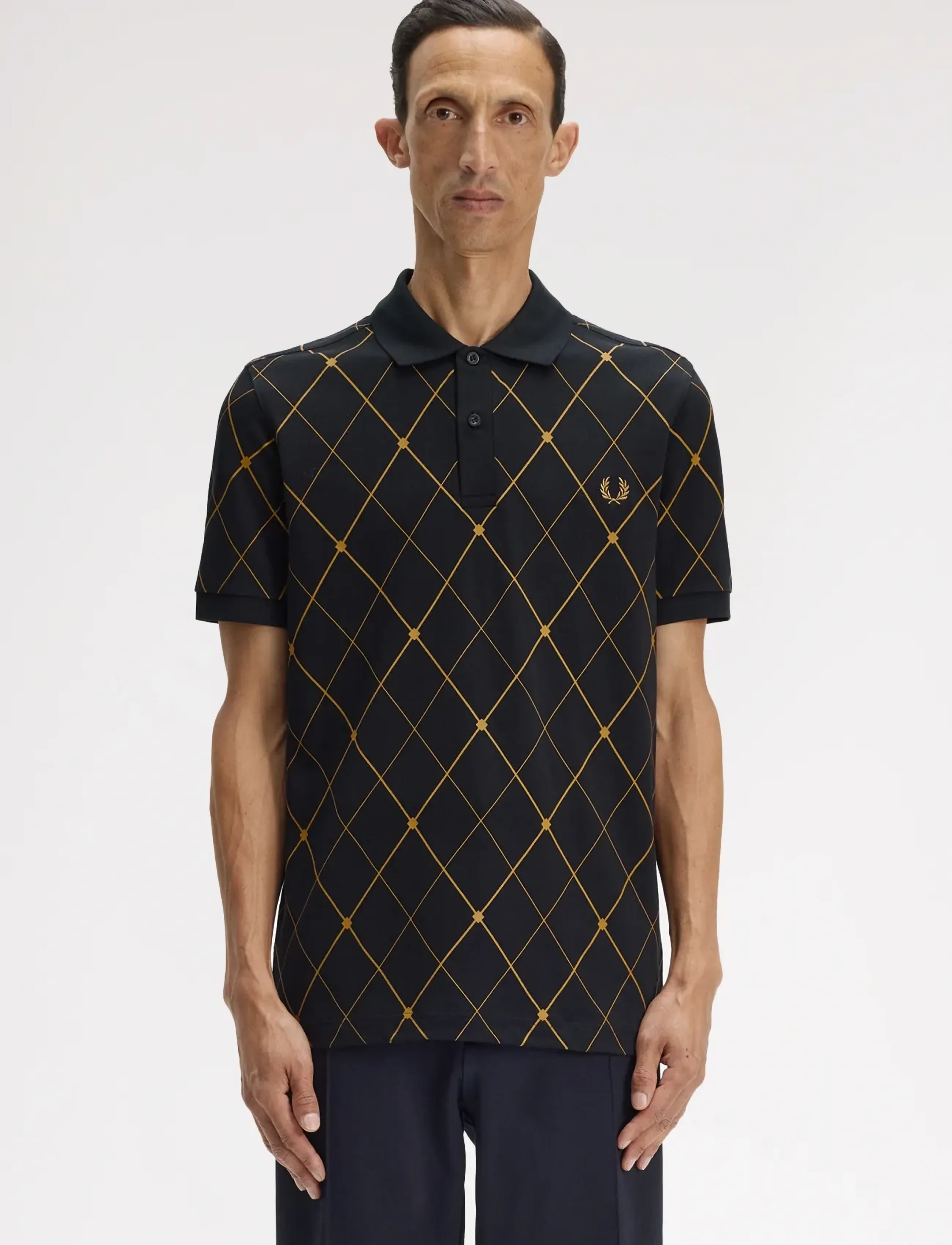 Fred Perry Argyle Print Fp Shirt, L, Black, Poloer > Kortærmede, Herre