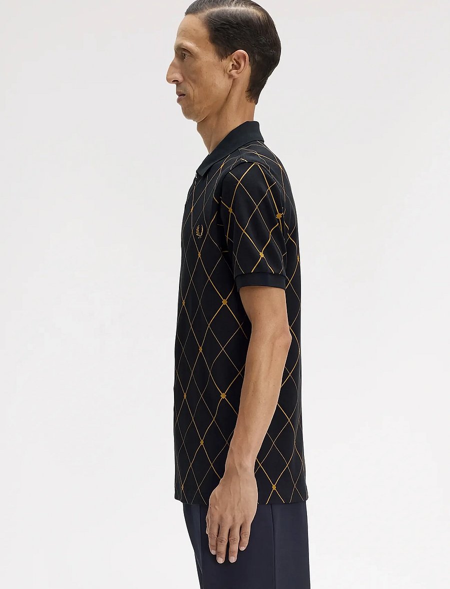 Fred Perry - ARGYLE PRINT FP SHIRT - kootud polosärgid - black - 3