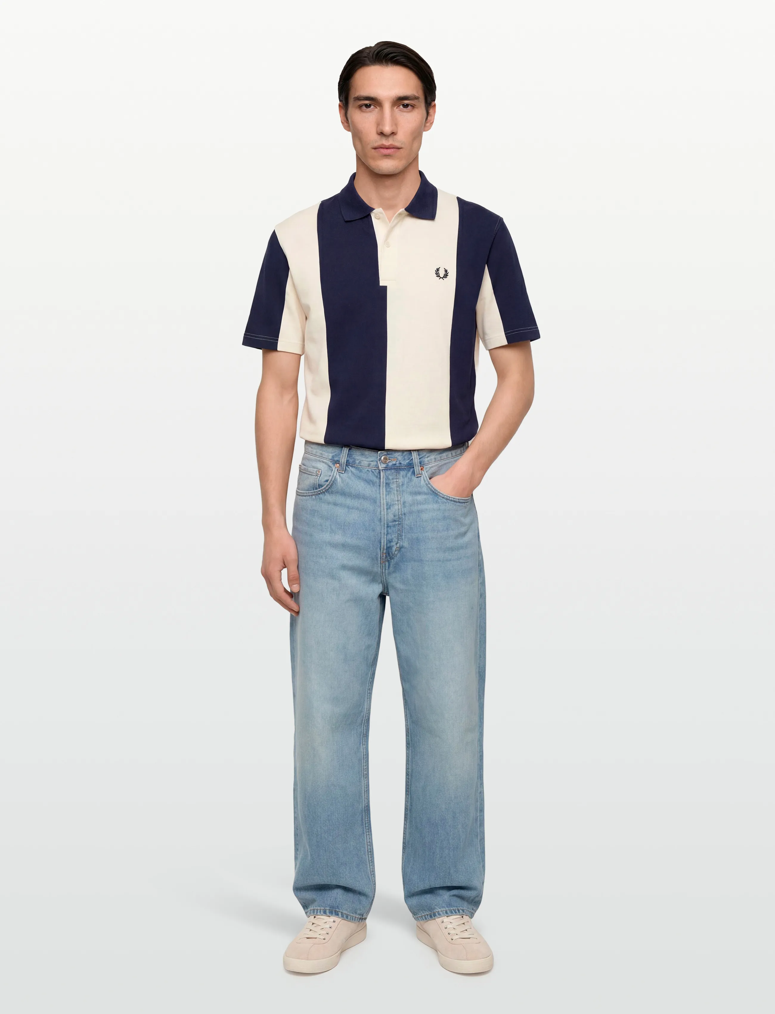 Fred Perry Cut/Sew Panel Polo Shirt, Mænd, Paneleret Polo Shirt, Navy, Str: L
