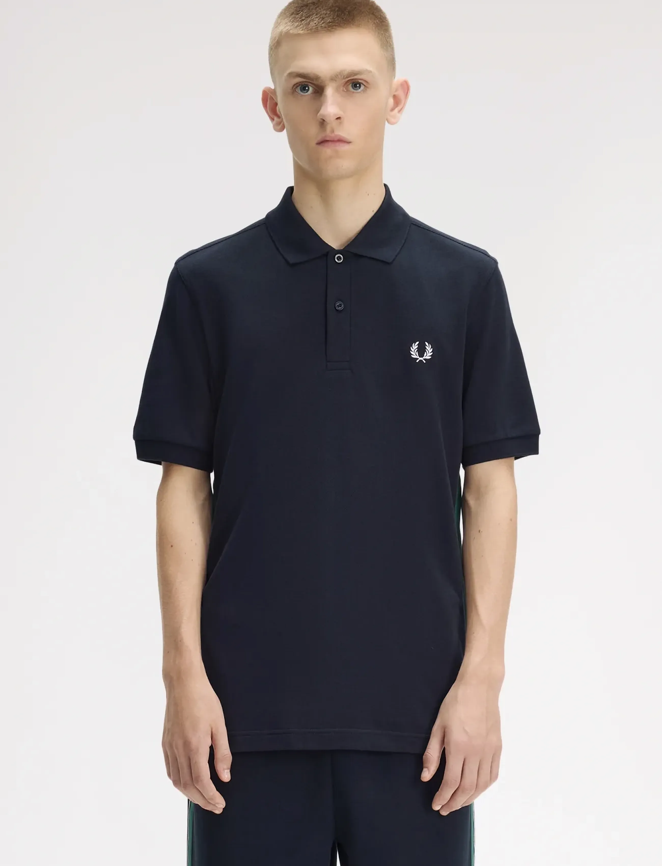 Fred Perry Stripe Tape Polo Shirt, M, Polos, Marineblau - Short-sleeved, Männerswear