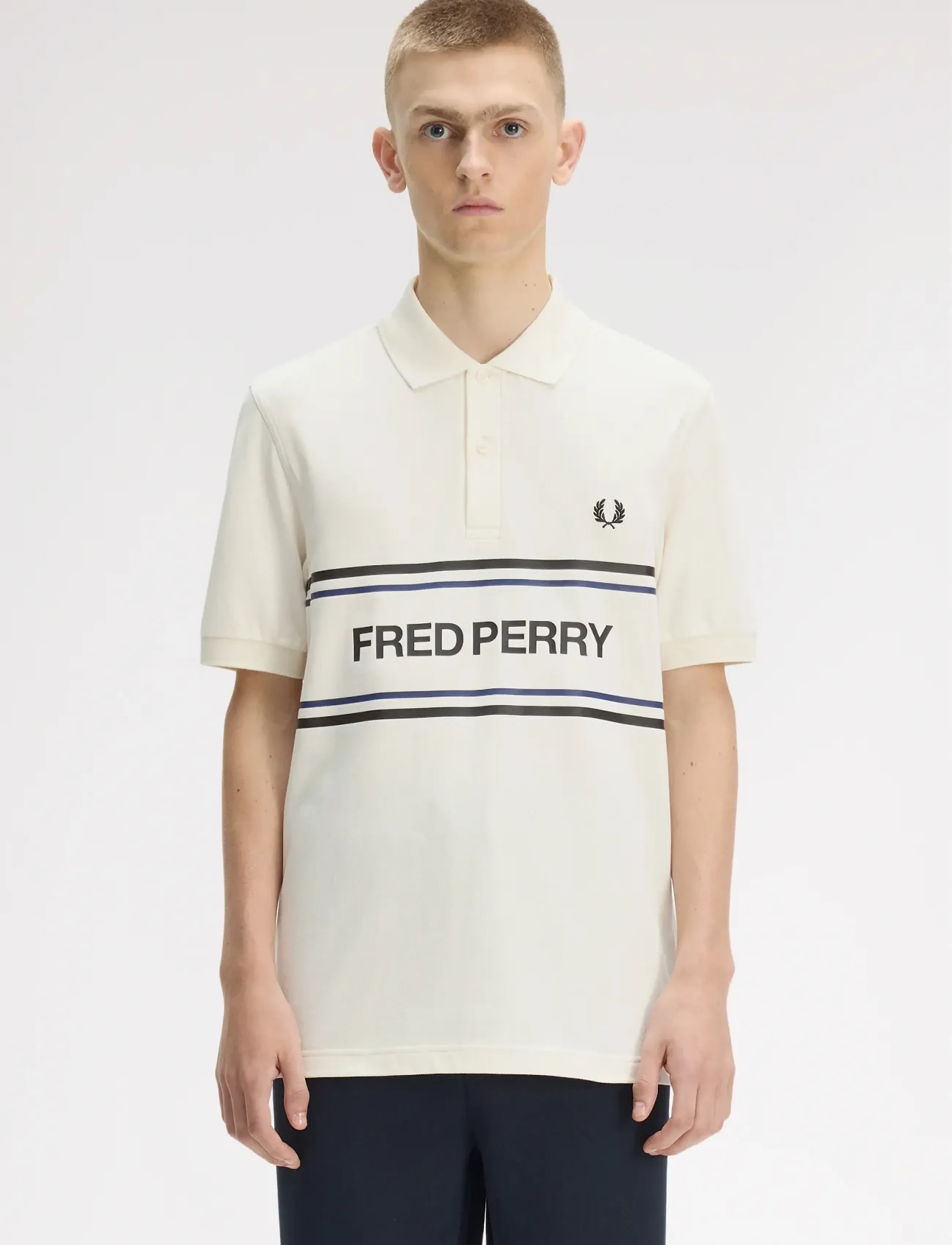 Fred Perry Fp Graphic Polo Shirt, M, Polos, Creme - Short-sleeved, Männerswear