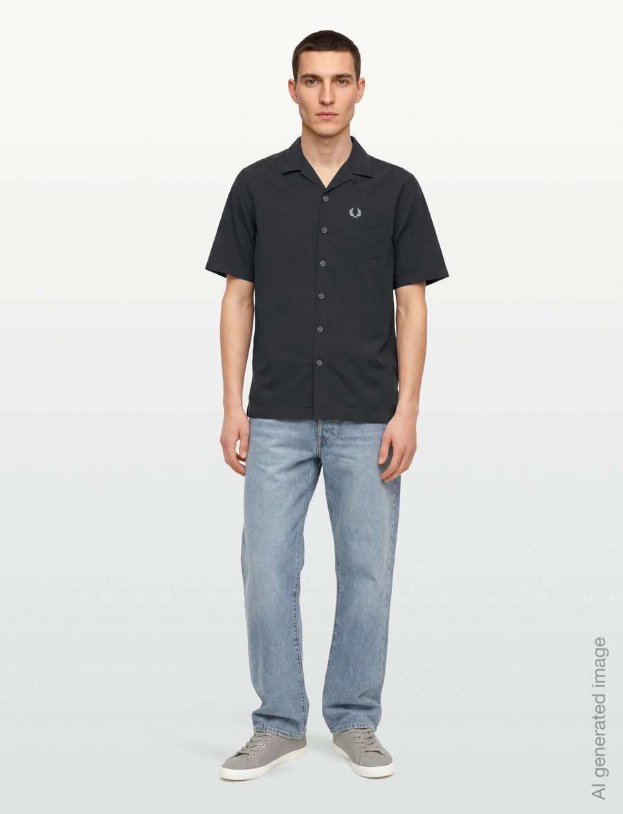 Fred Perry - SEERSUCKER REVERE COLLAR SHIRT - lühikeste varrukatega särgid - anchor grey - 0